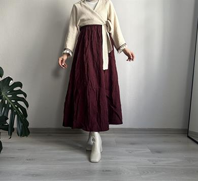 Bordo Kırışık Kloş Etek