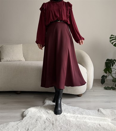 Bordo Krep Kloş Etek