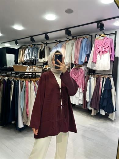 Bordo Önden Bağlamalı Kimono