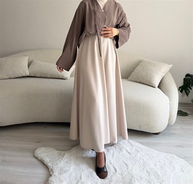 Ekru Likralı Kloş Etek