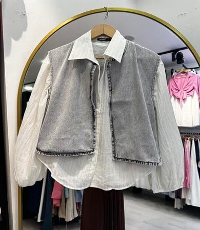 Gri Denim Yelek