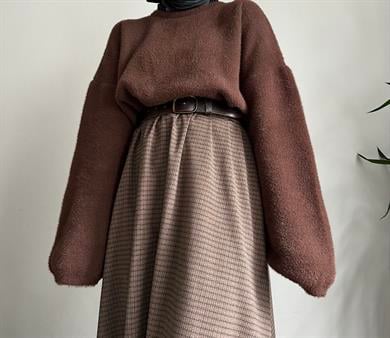 Kahverengi Peluş Oversize Kazak
