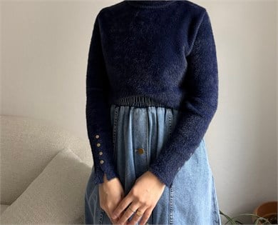 Lacivert Peluş Gold Düğme Detaylı Kazak