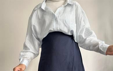 Mavi-Beyaz Çizgili Oversize Gömlek