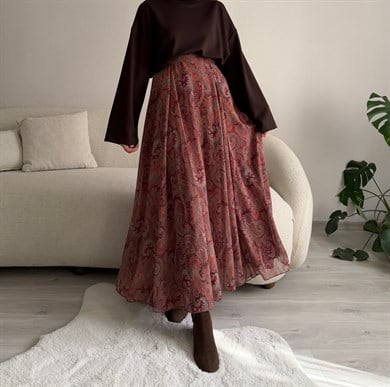 Tarçın Şal Desen Şifon Kloş