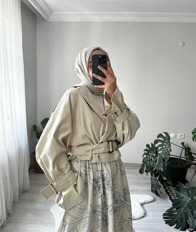 Taş Kemerli Crop Trençkot 