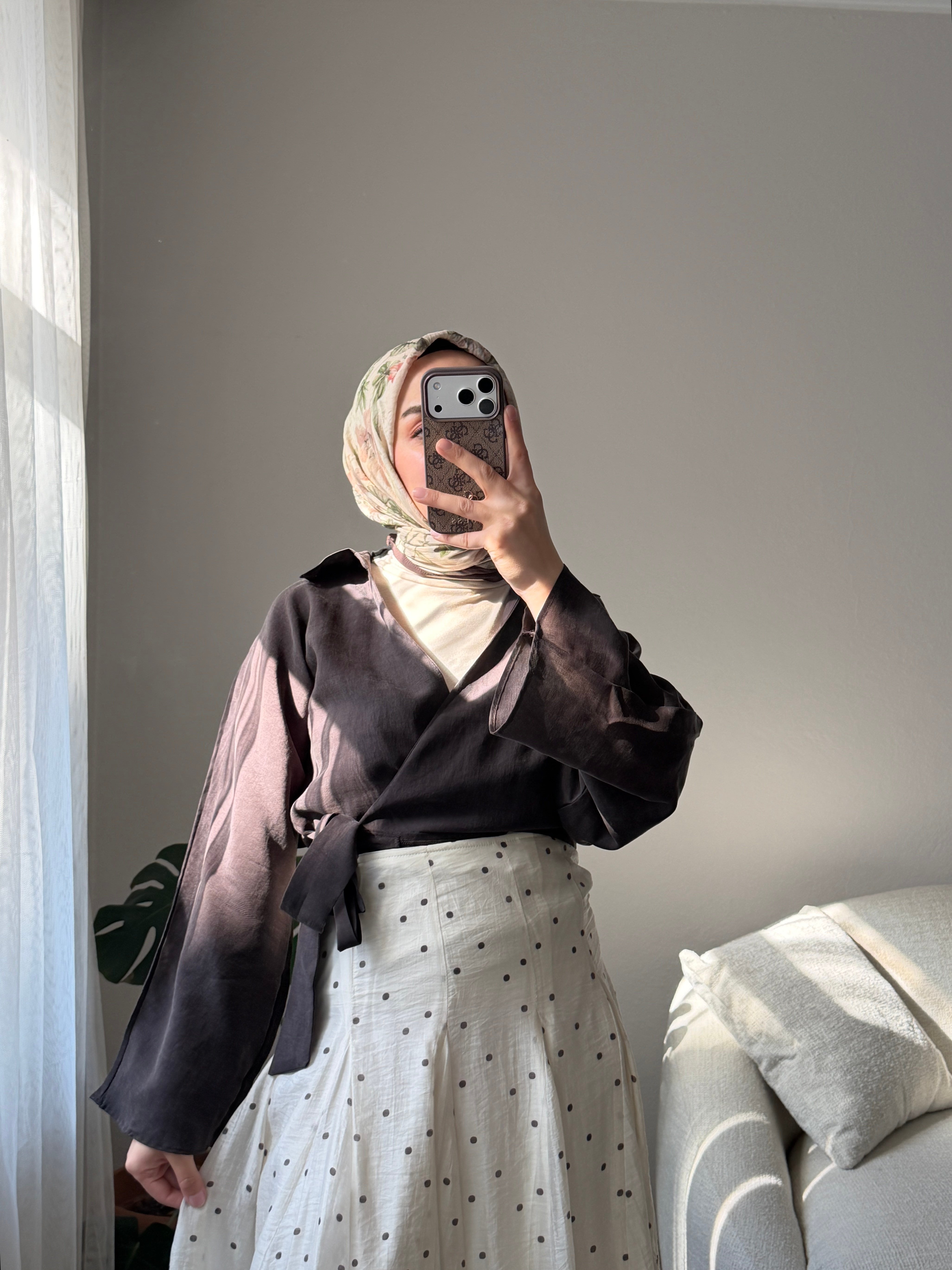 Acı Kahve Çapraz Bağlamalı Crop Bluz