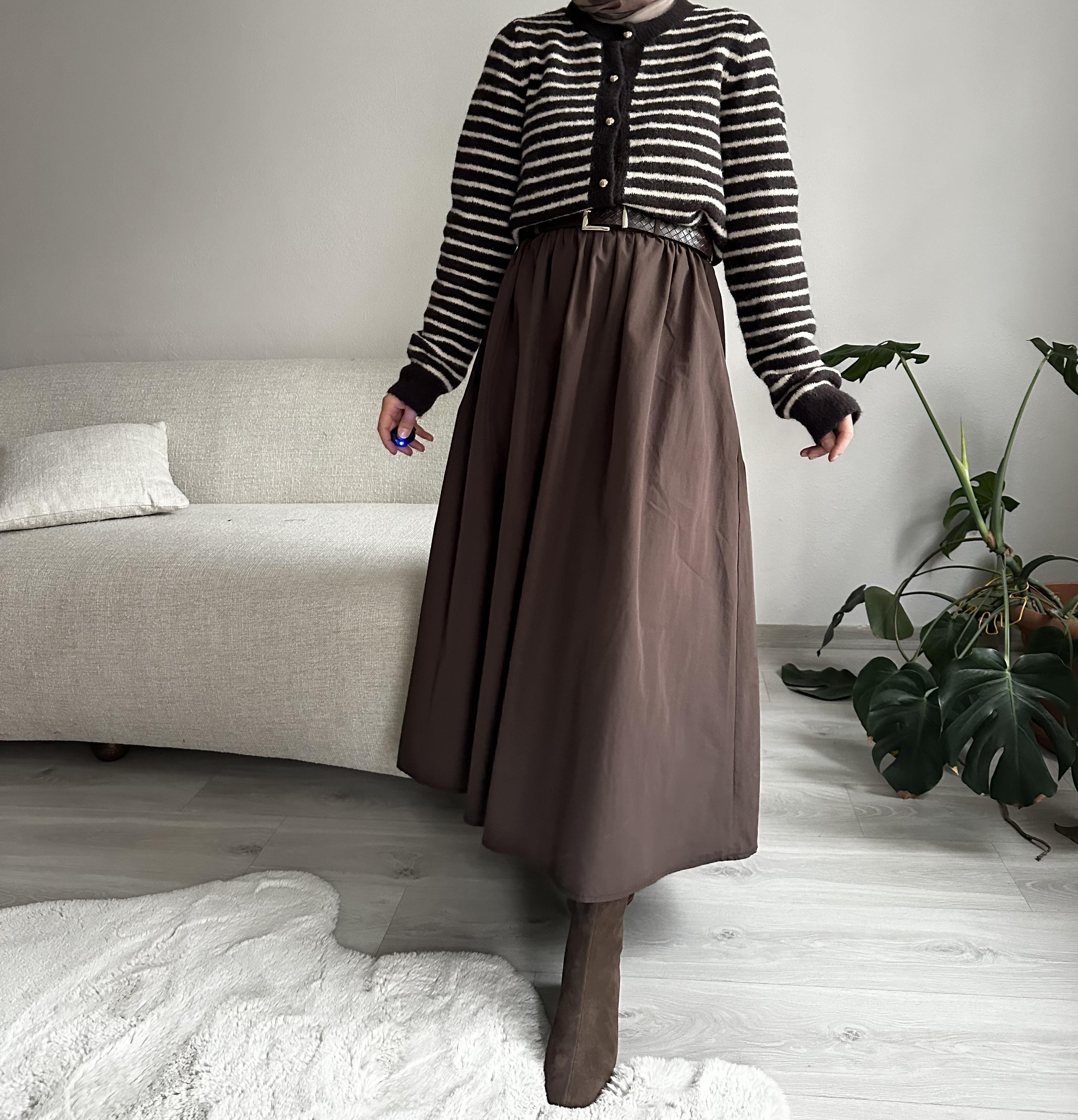 Acı Kahve Kemerli Paraşüt Kloş Etek