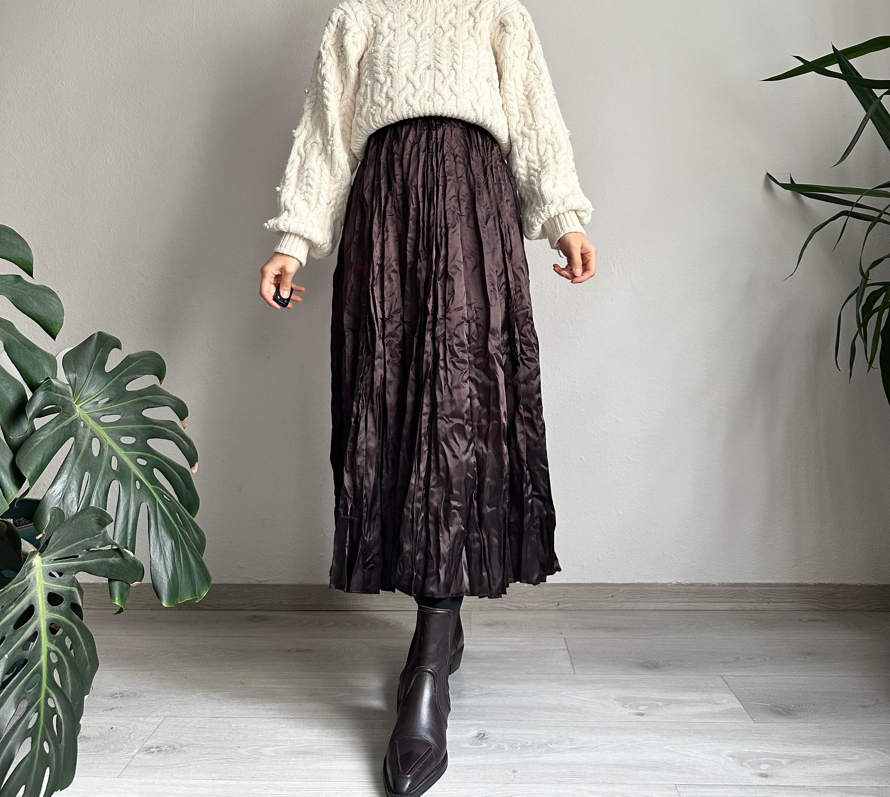 Acı Kahve Kırışık Saten Kloş Etek