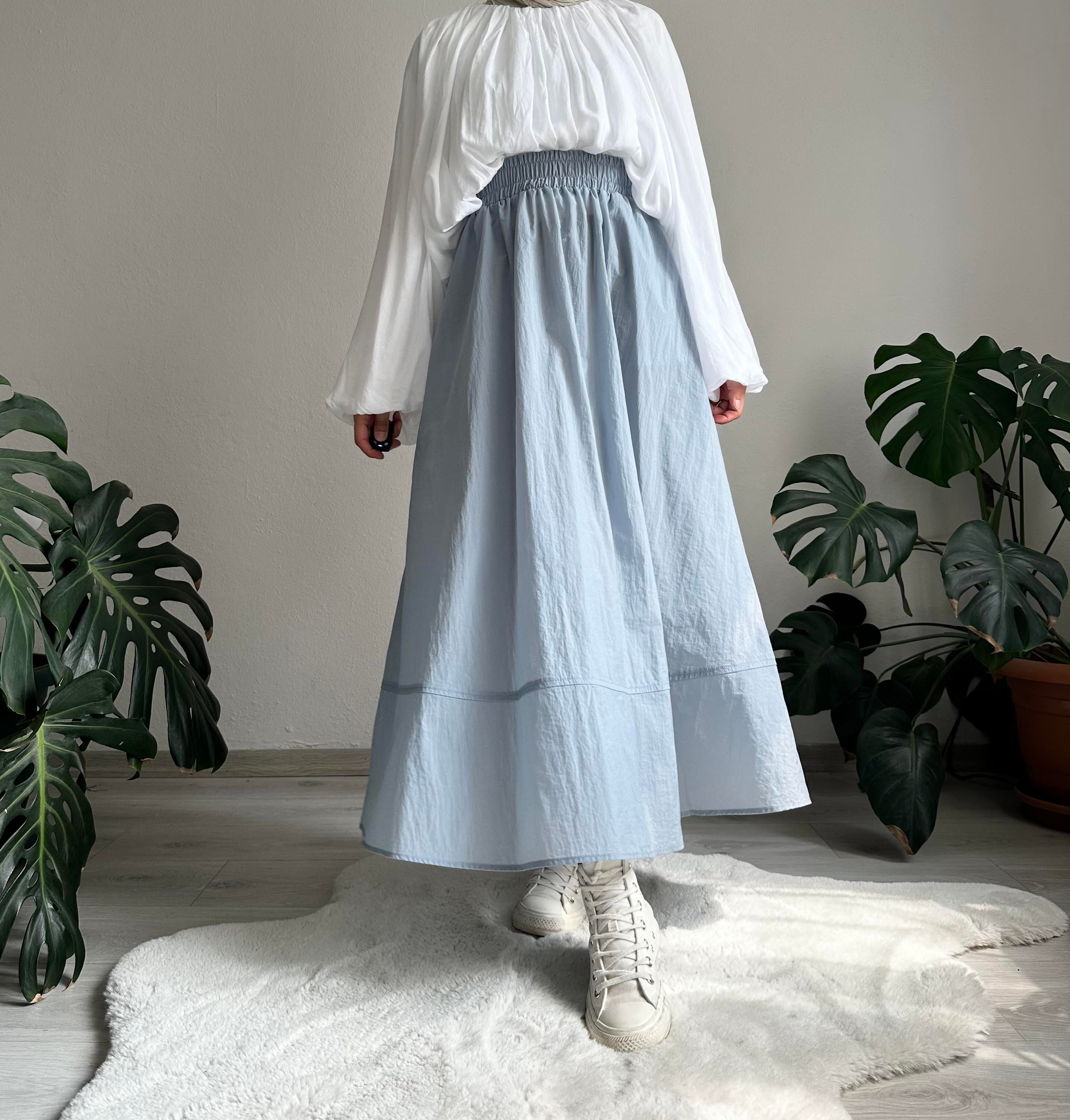 Açık Mavi Maxi Paraşüt Etek