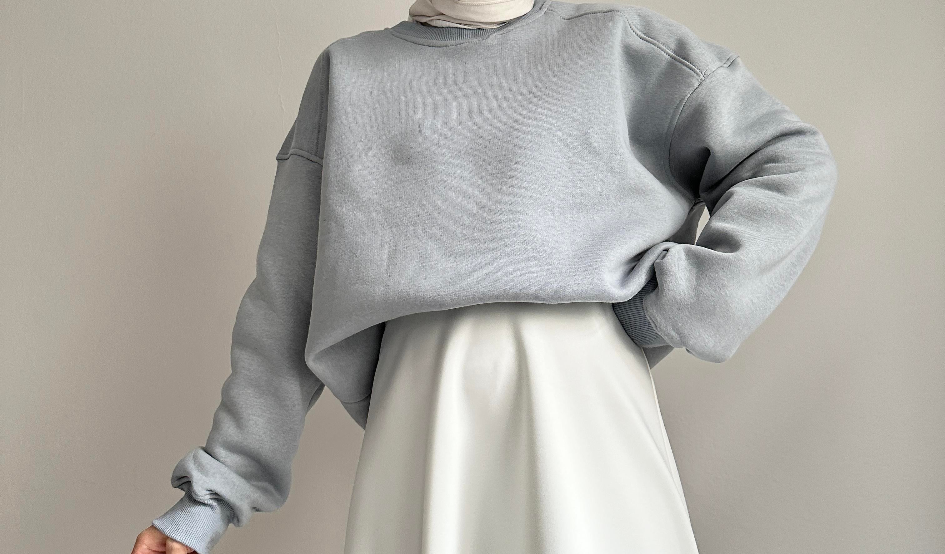 Açık Mavi Şardonlu Uzun Sweatshirt