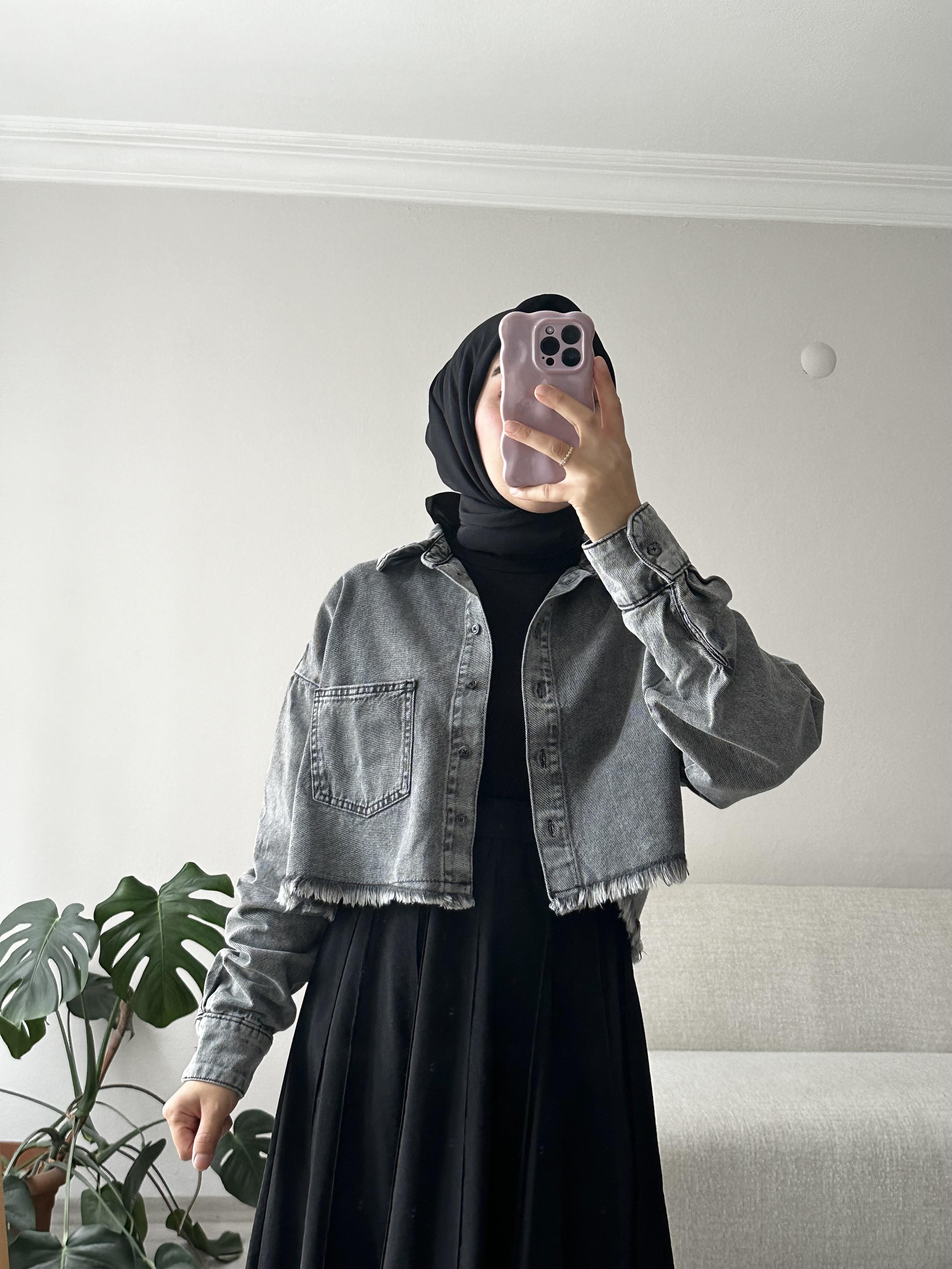 Antrasit Oversize Denim Ceket