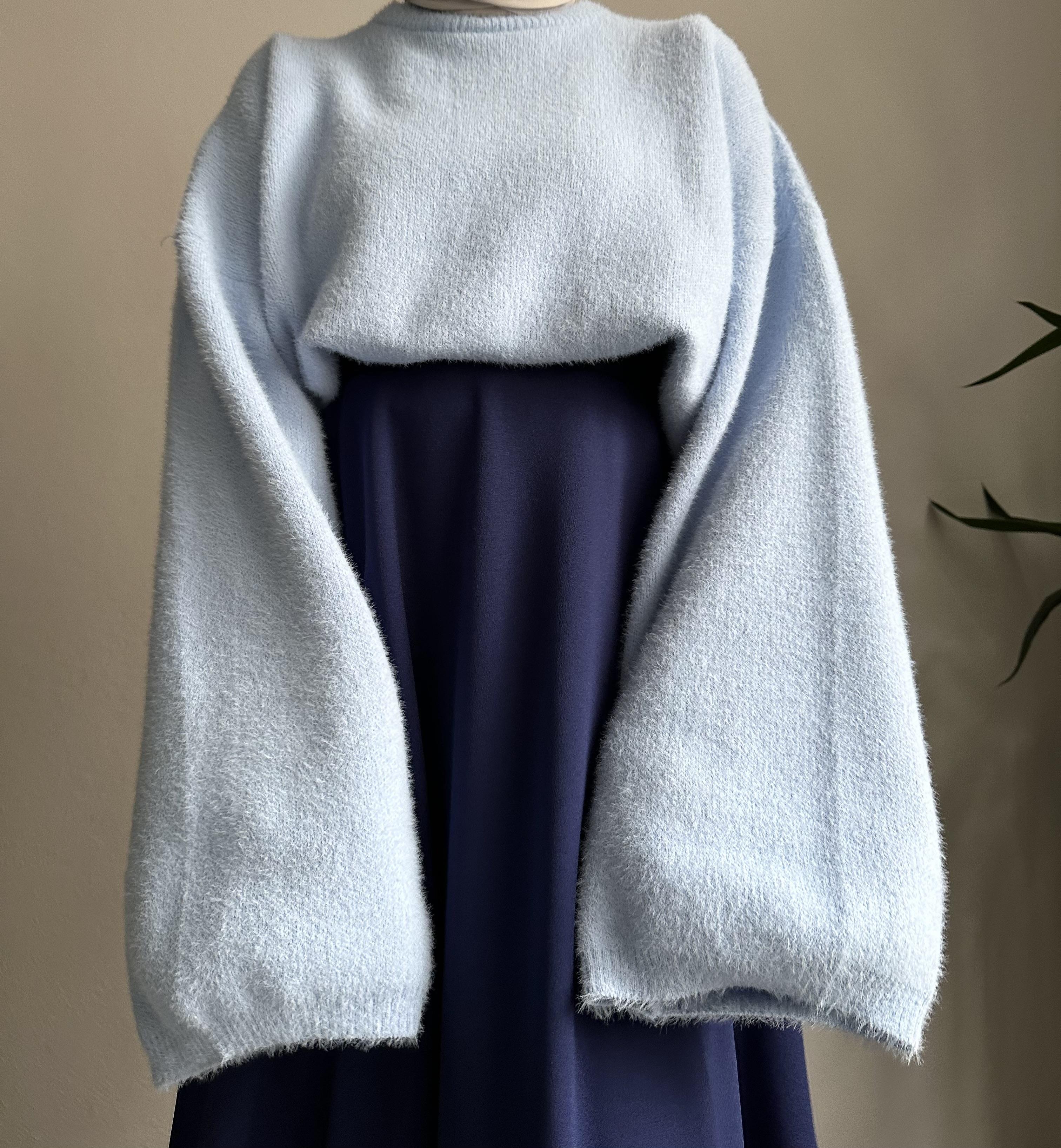 Bebe Mavisi Peluş Oversize Kazak