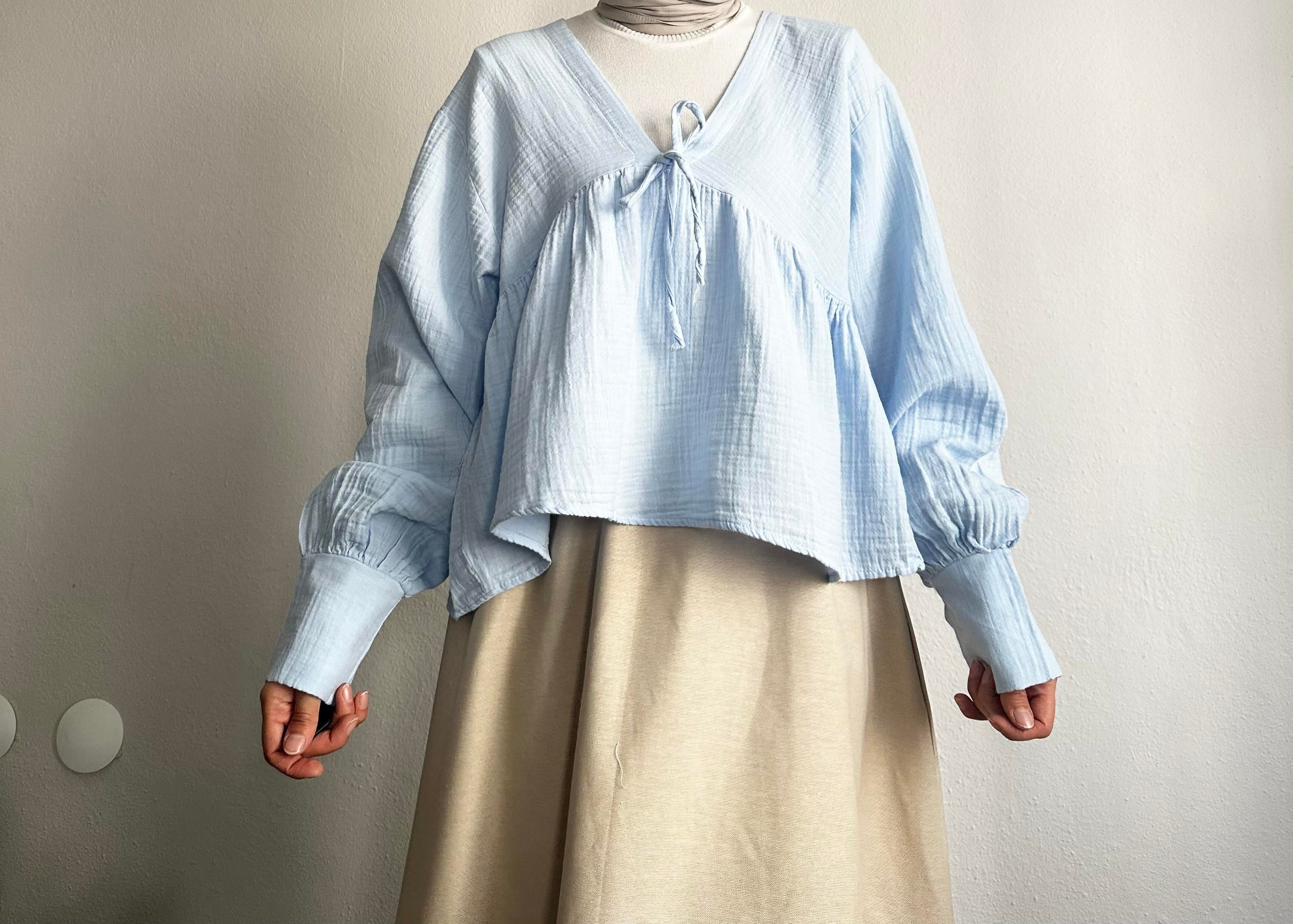 Bebe Mavisi V Yaka Müslin Bluz