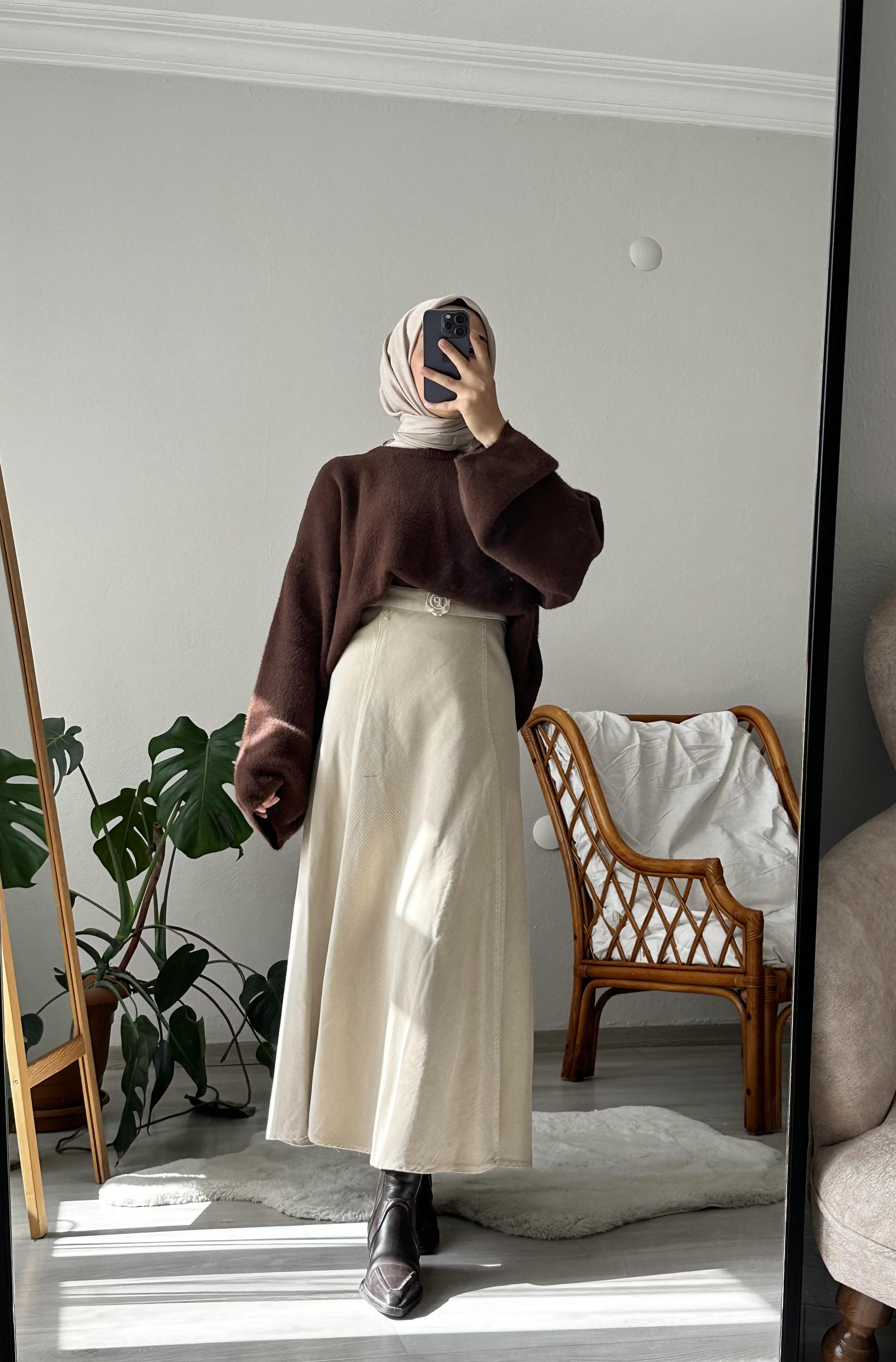 Bej Denim Verev Etek