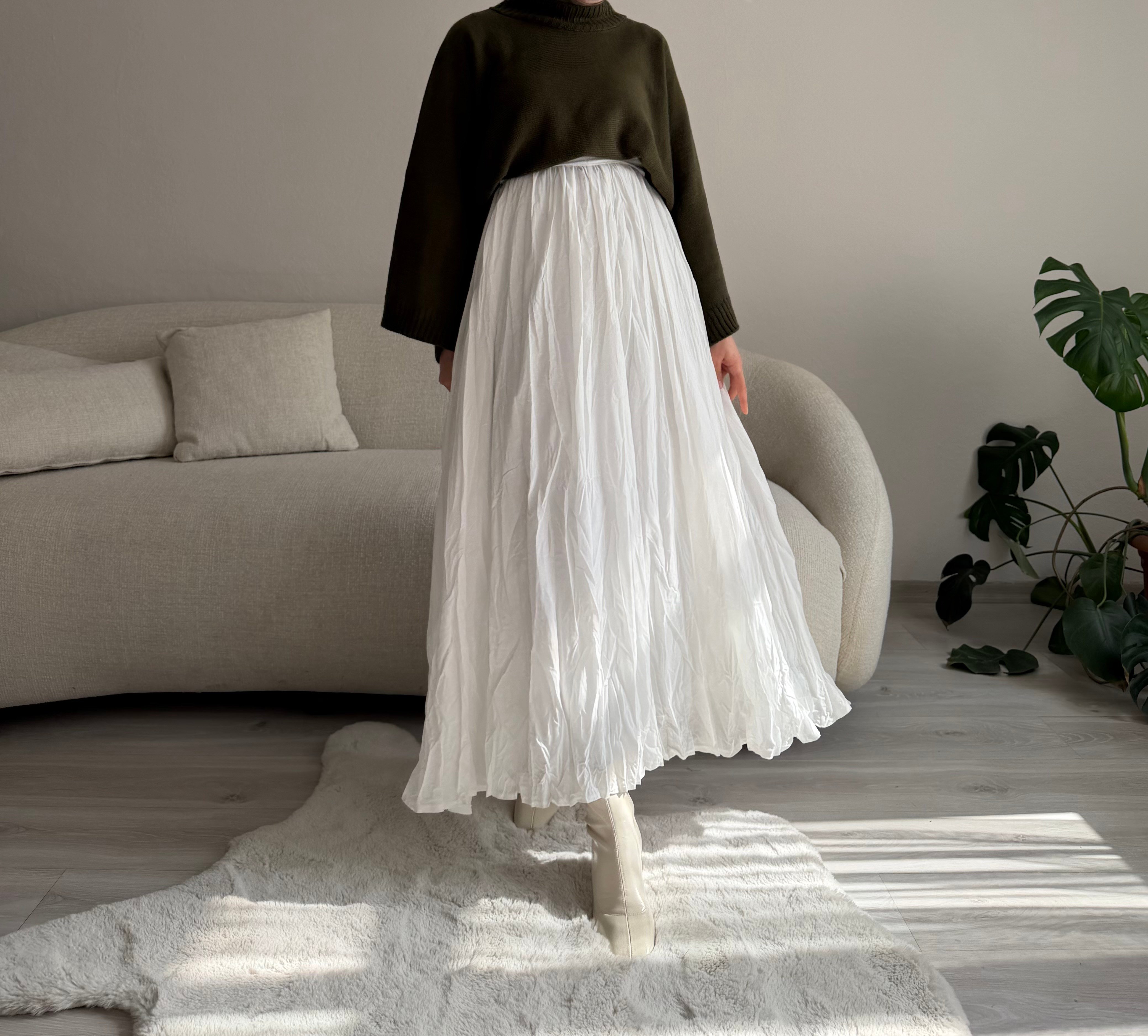 Beyaz Crush Uzun Etek