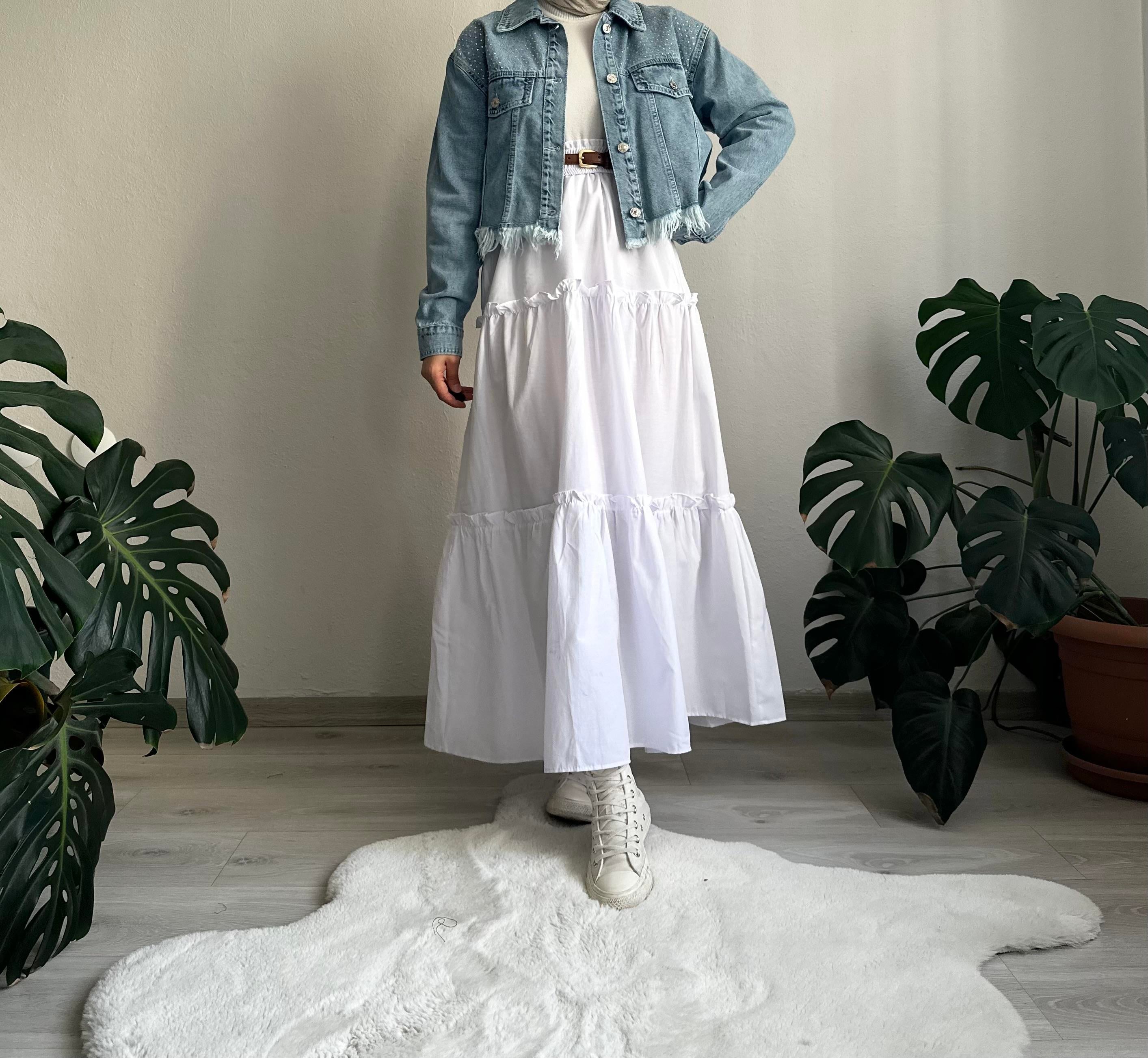 Beyaz Kat Kat Poplin Etek