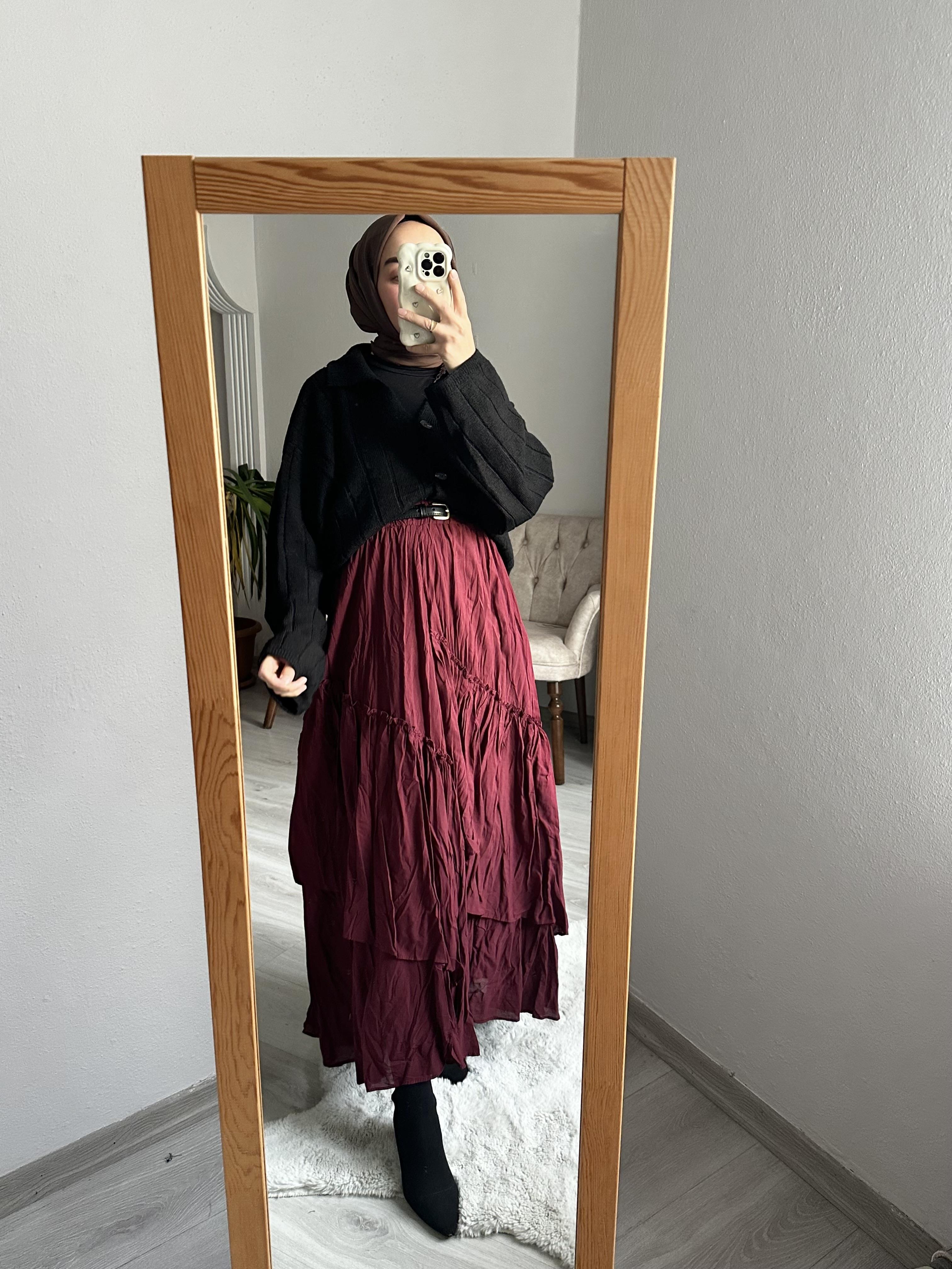 Bordo Asimetrik Crush Etek