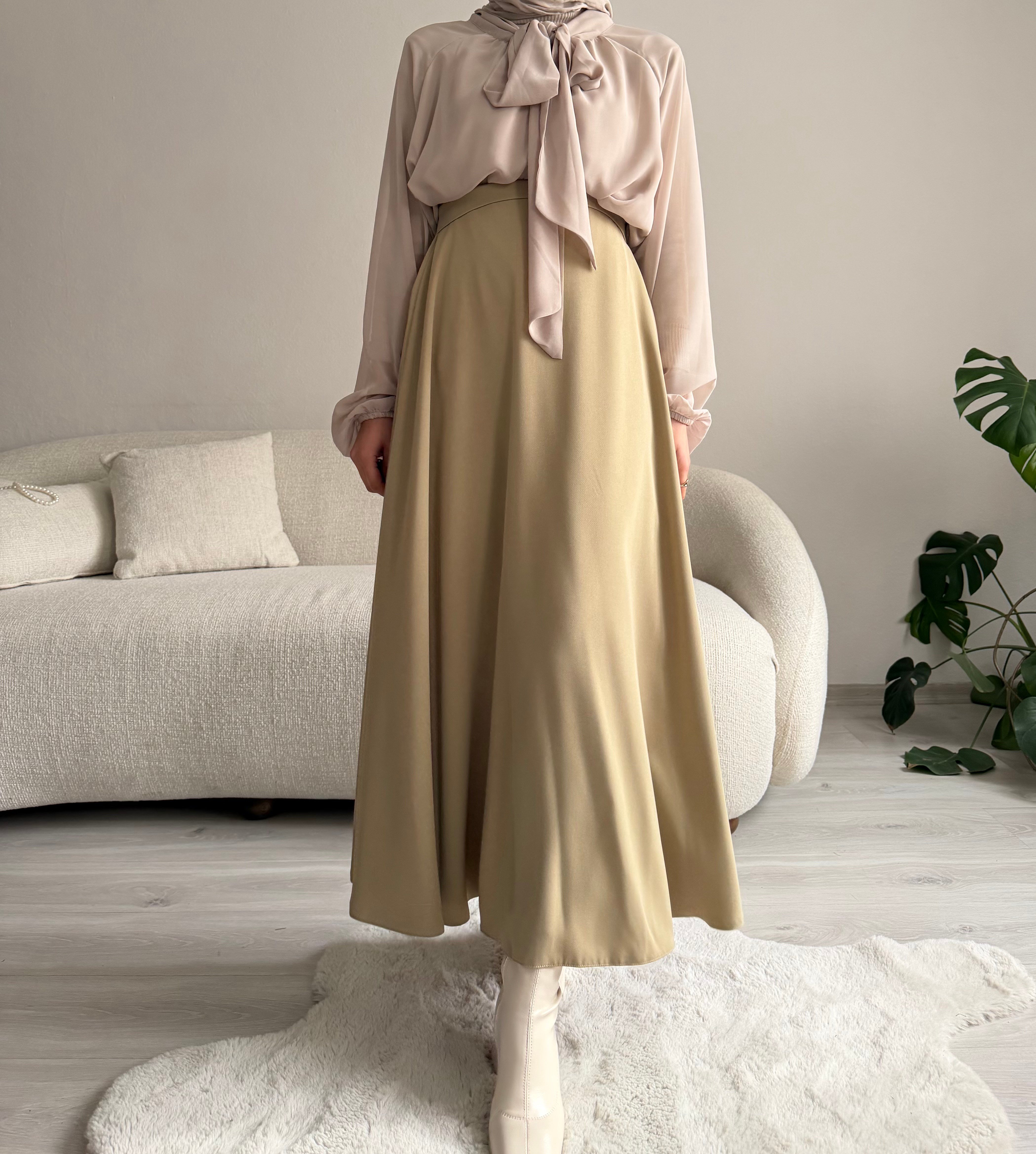 Çağla İthal Krep Uzun Kloş Etek