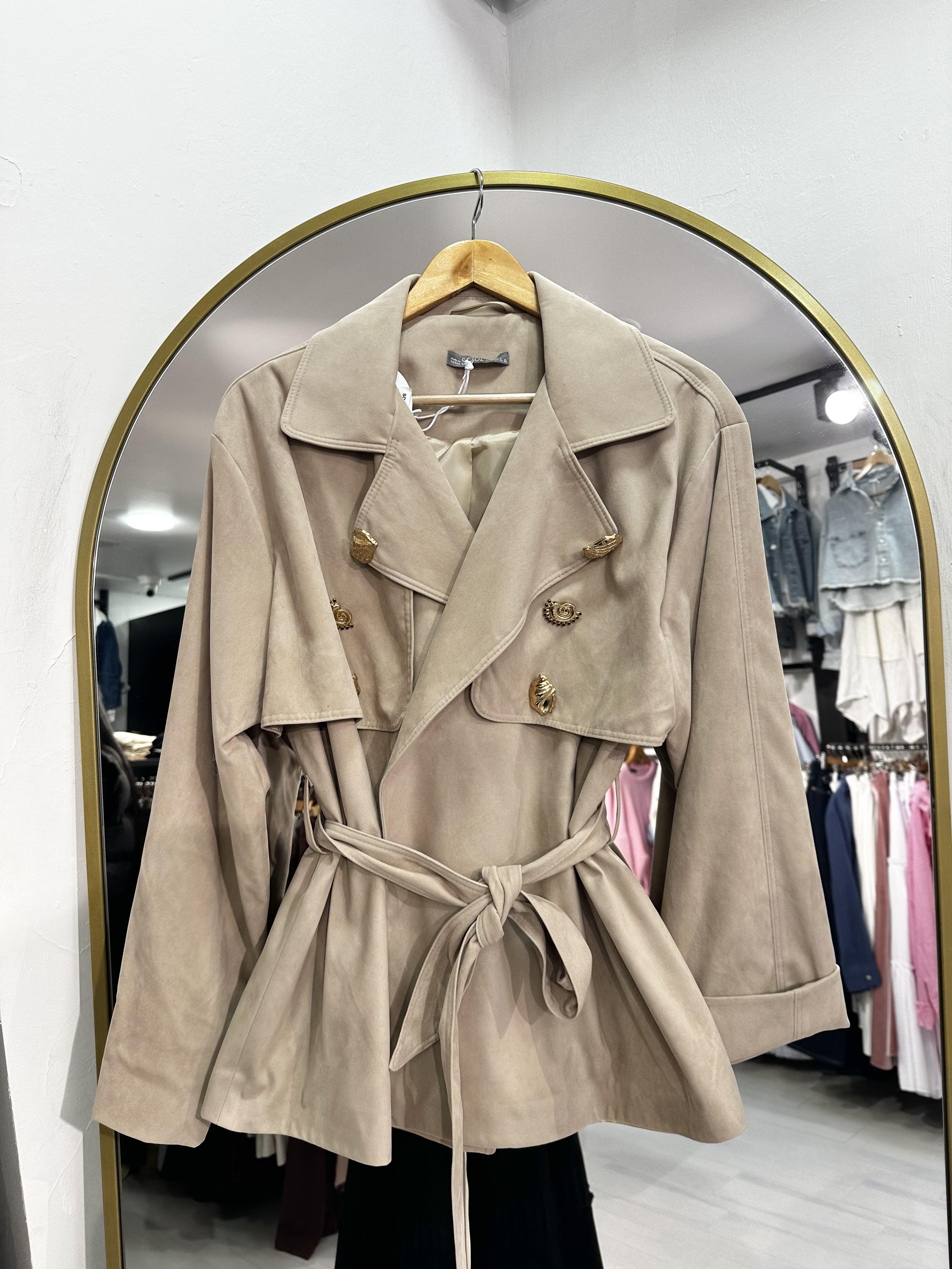 Camel Süet Kemerli Trençkot 