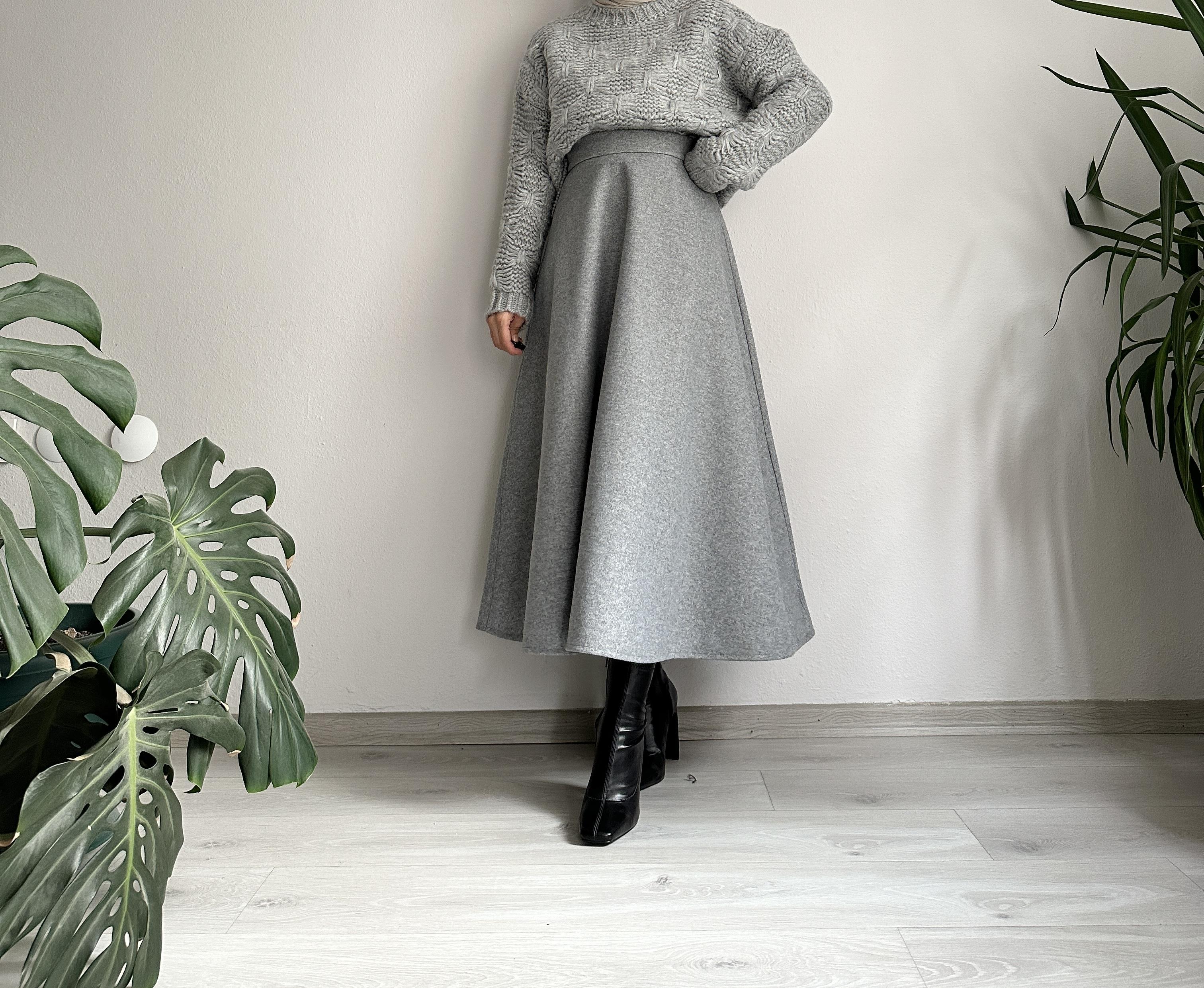 Gri Kaşe Kloş Etek