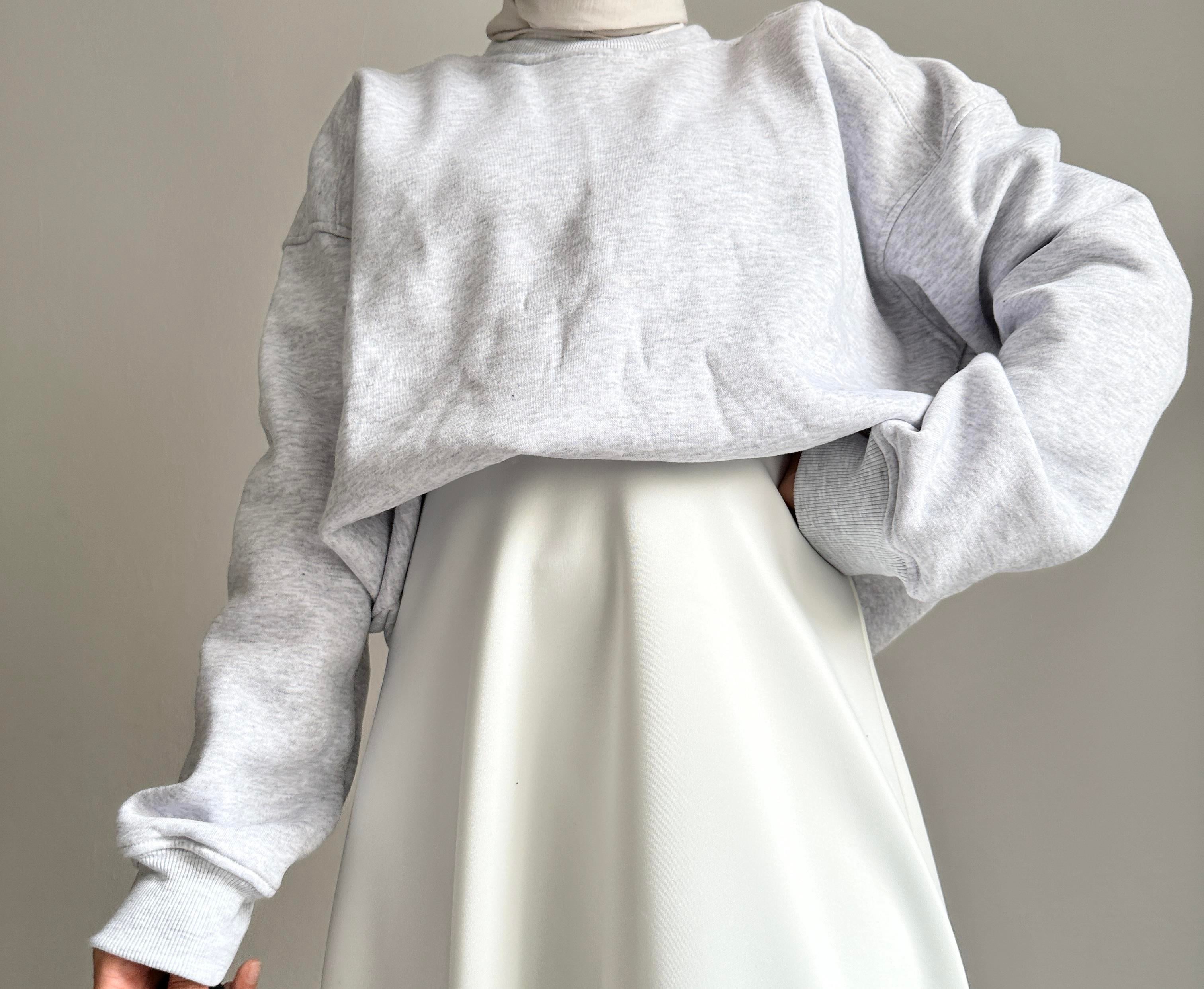 Gri Şardonlu Uzun Sweatshirt