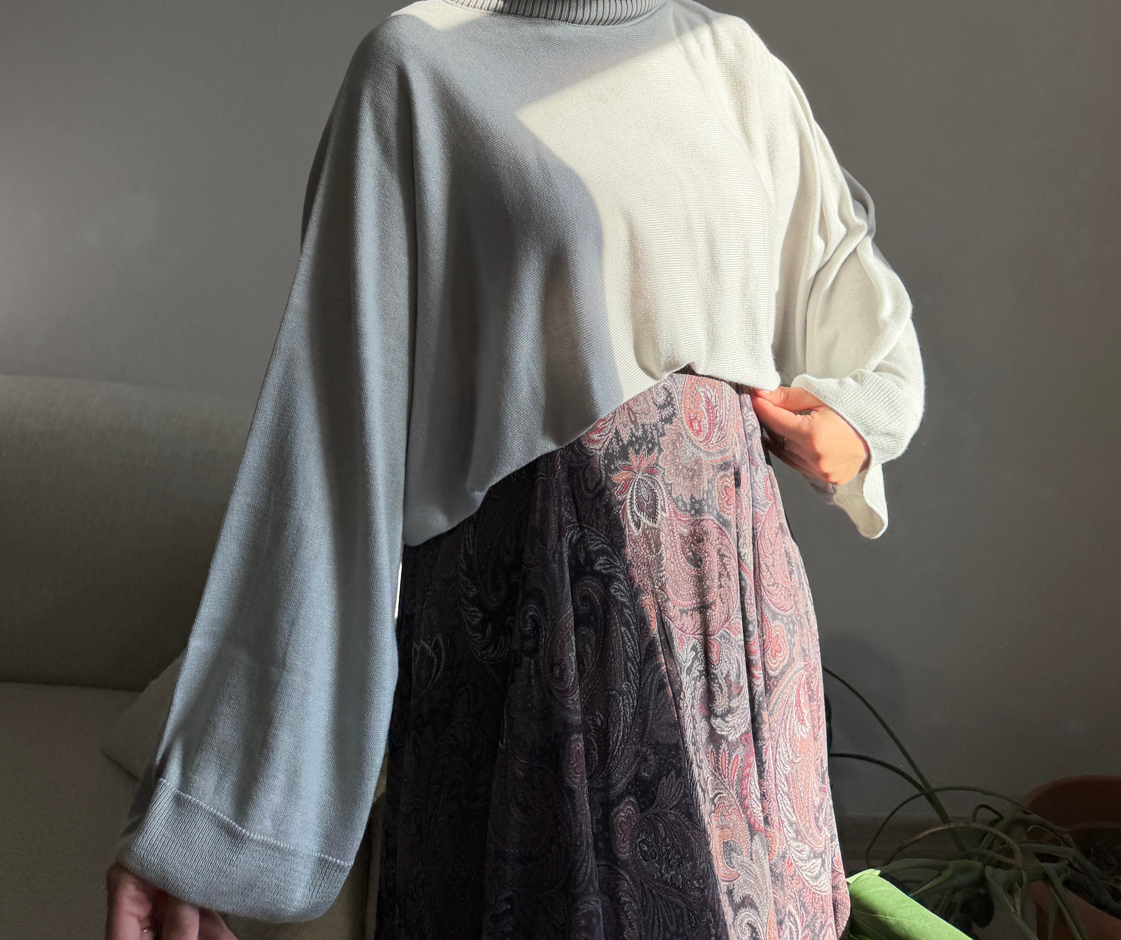 Gri Triko Oversize Kazak