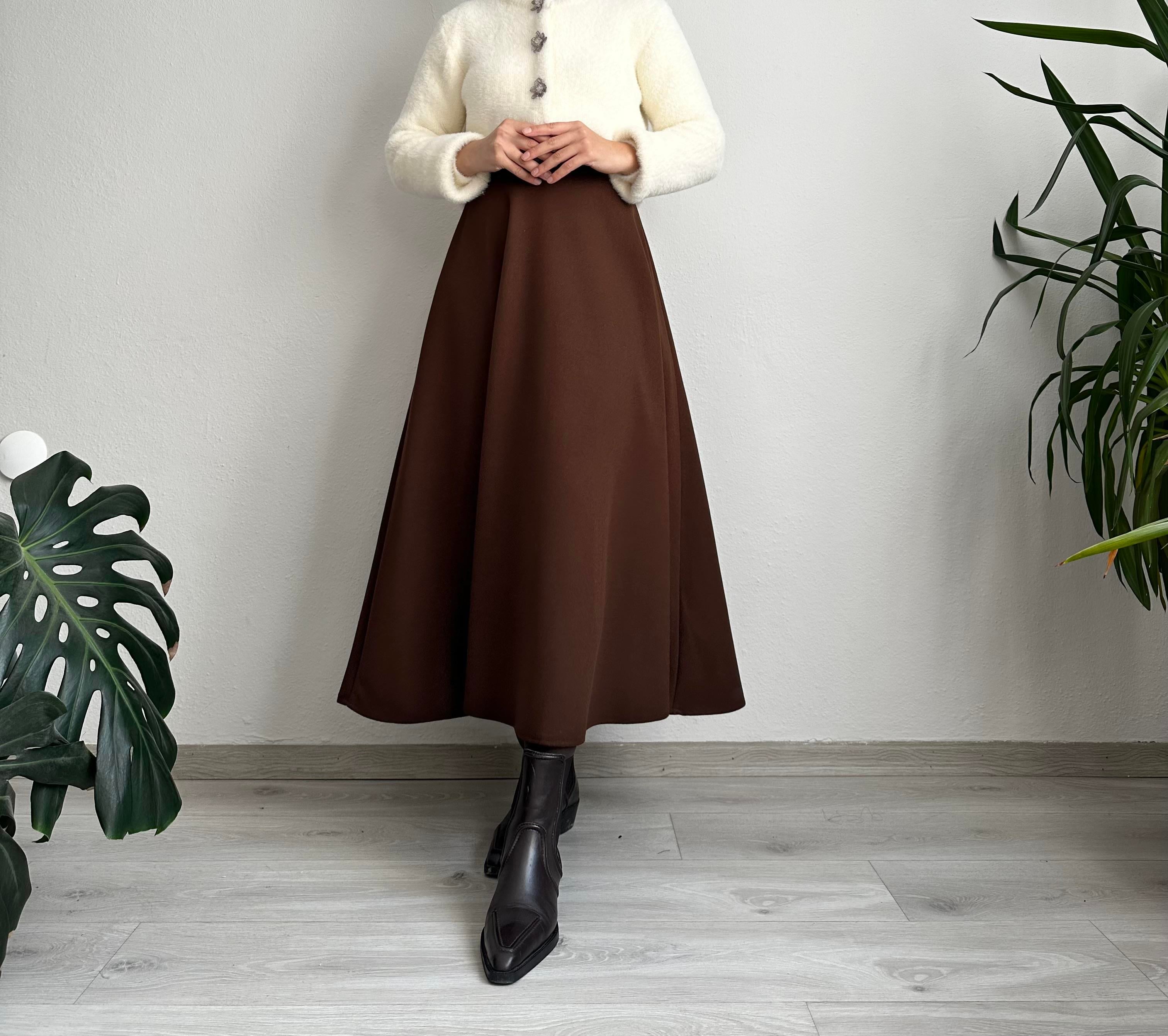 Kahverengi Kaşe Kloş Etek