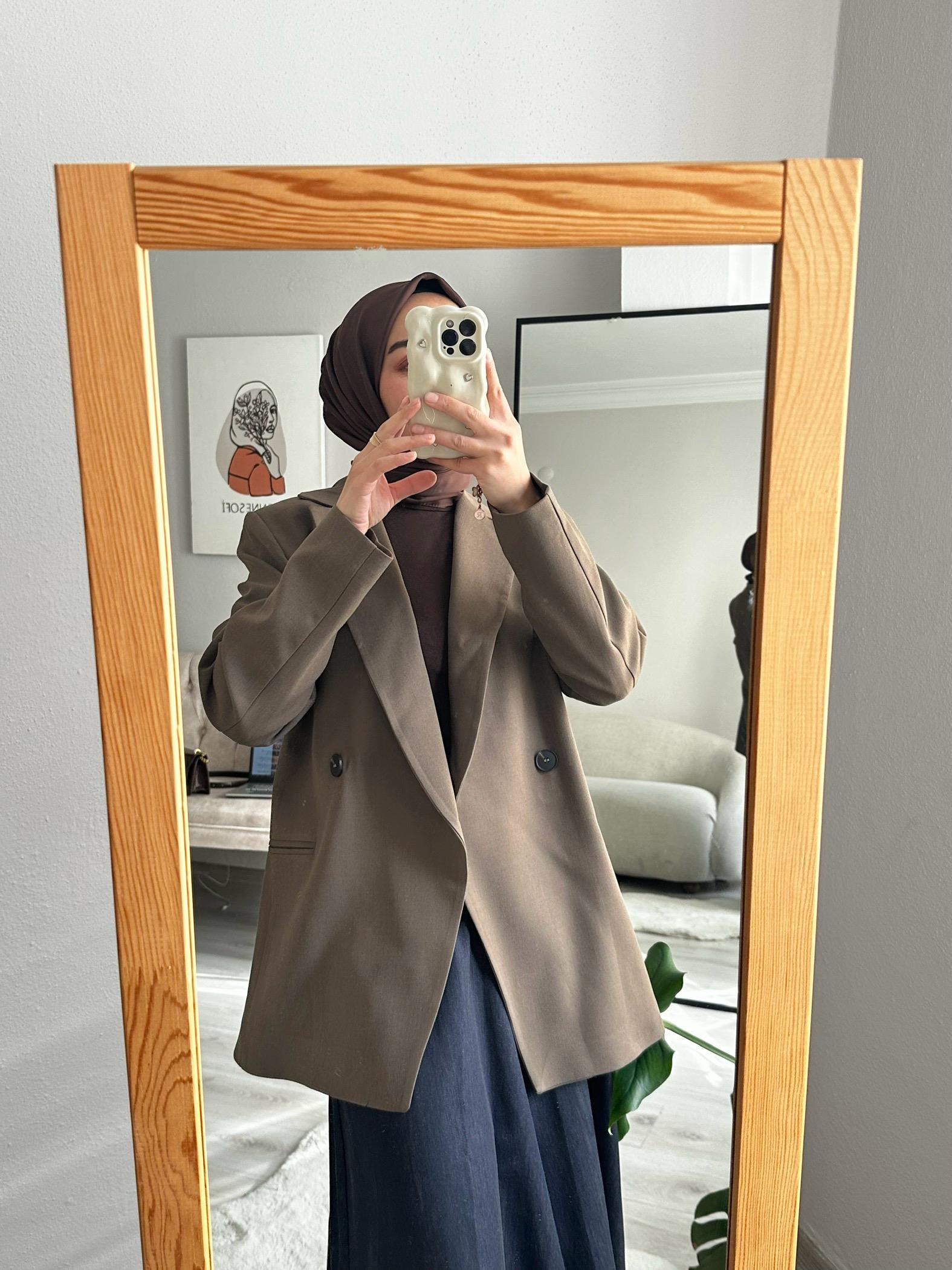 Kahverengi Kruvaze Blazer Ceket