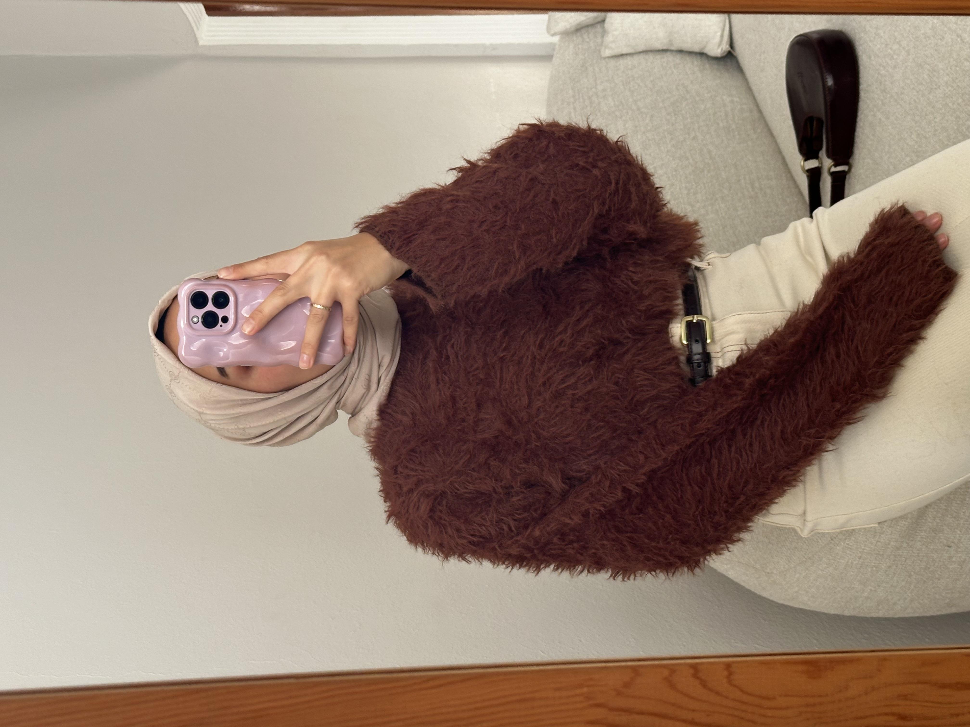 Kahverengi Peluş Triko Kazak