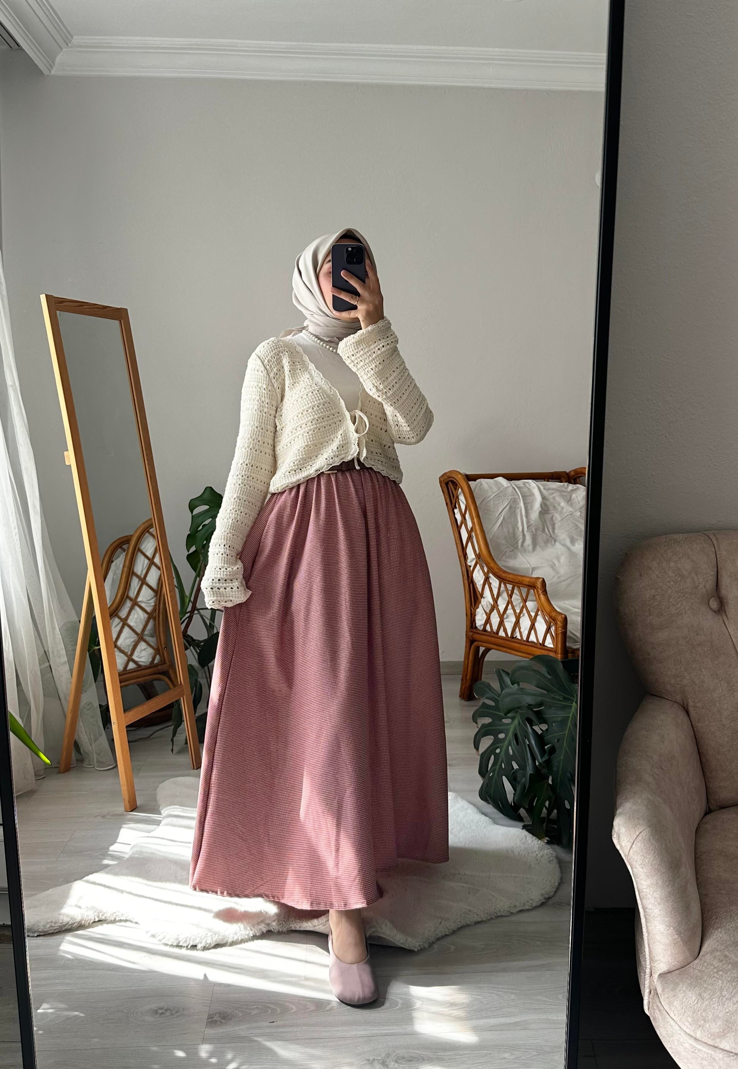 Kırmızı Mini Ekose Kloş Etek