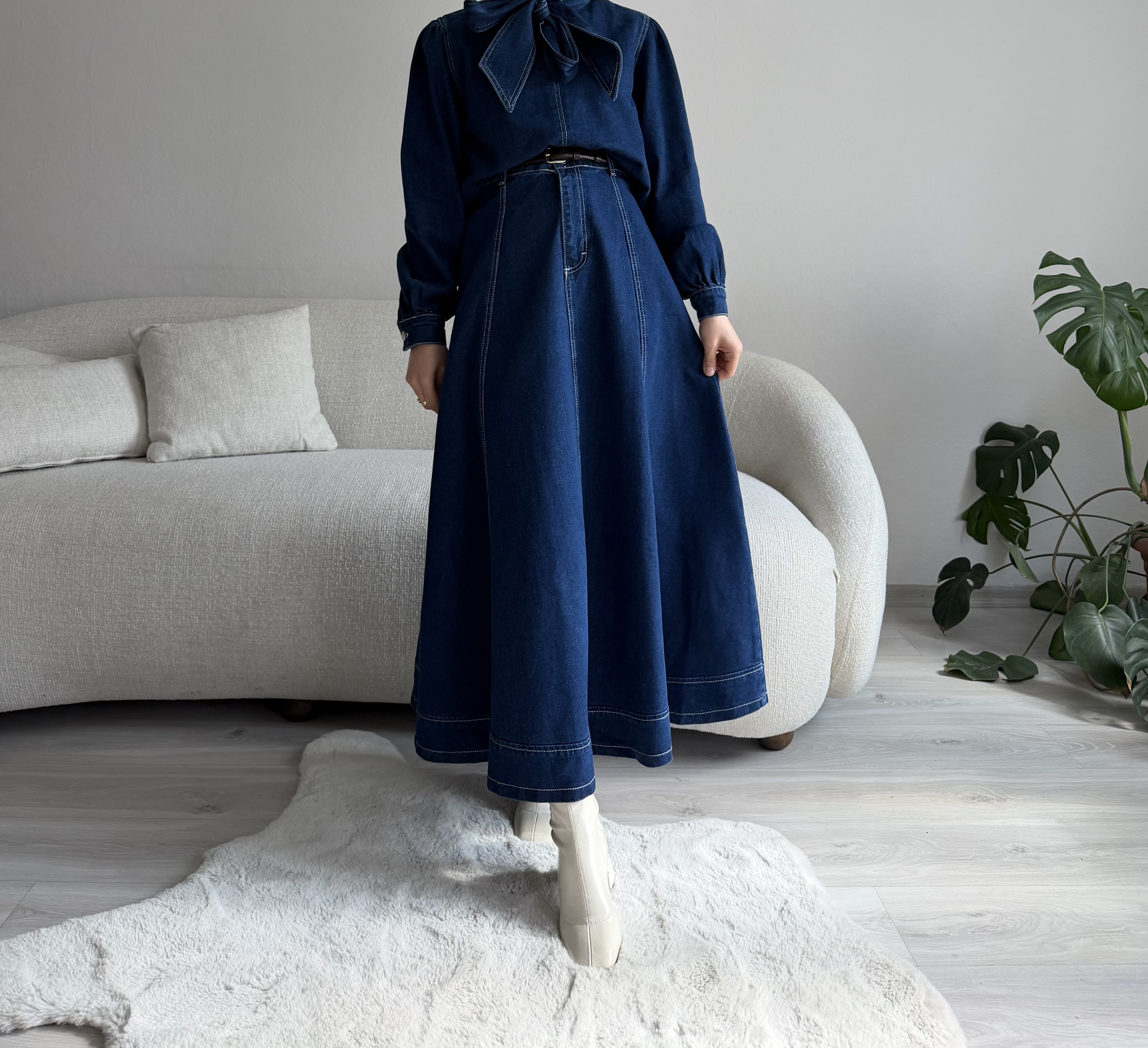 Koyu Mavi Kot Etekli Takım