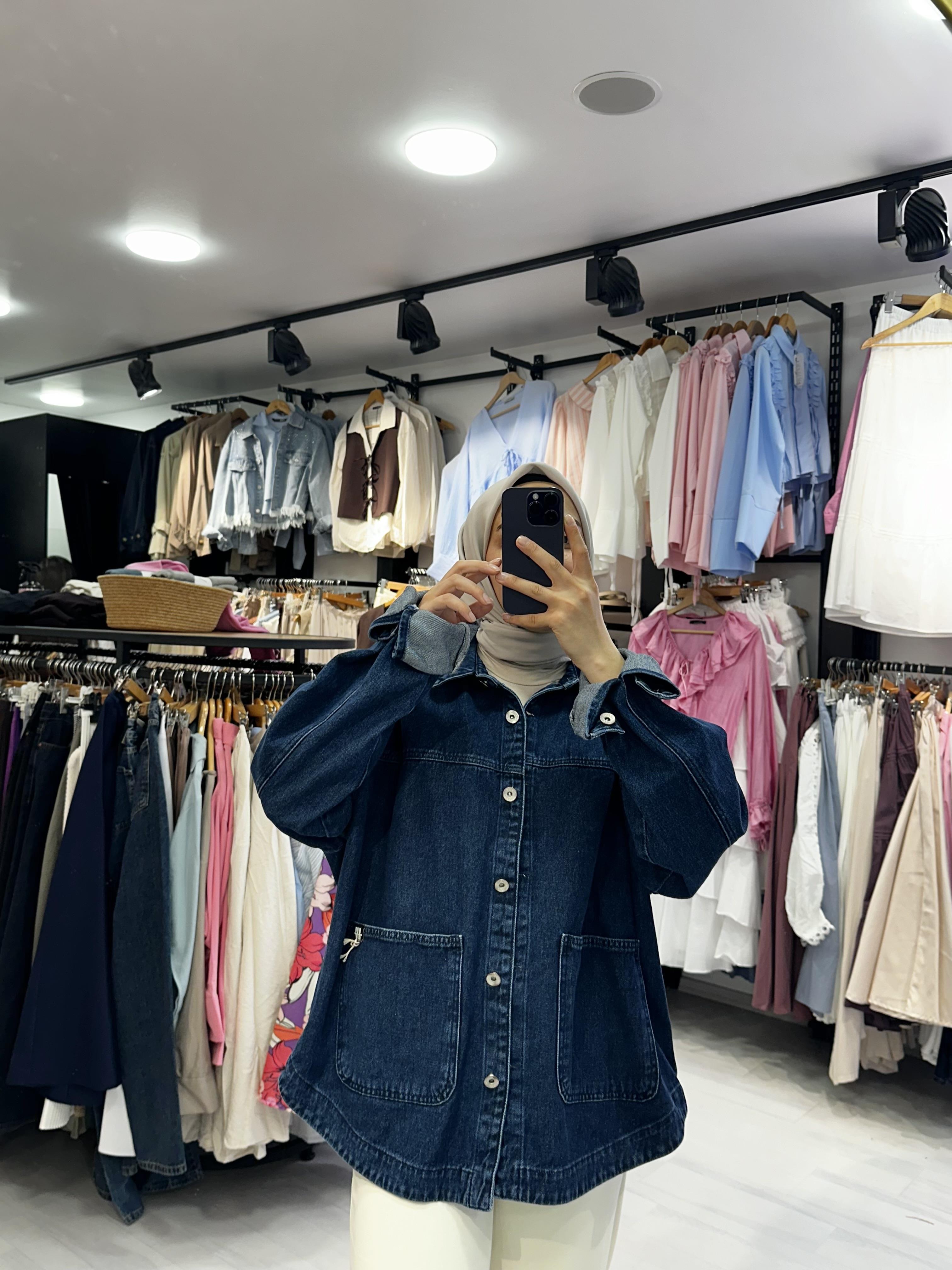 Koyu Mavi Oversize Uzun Kot Ceket