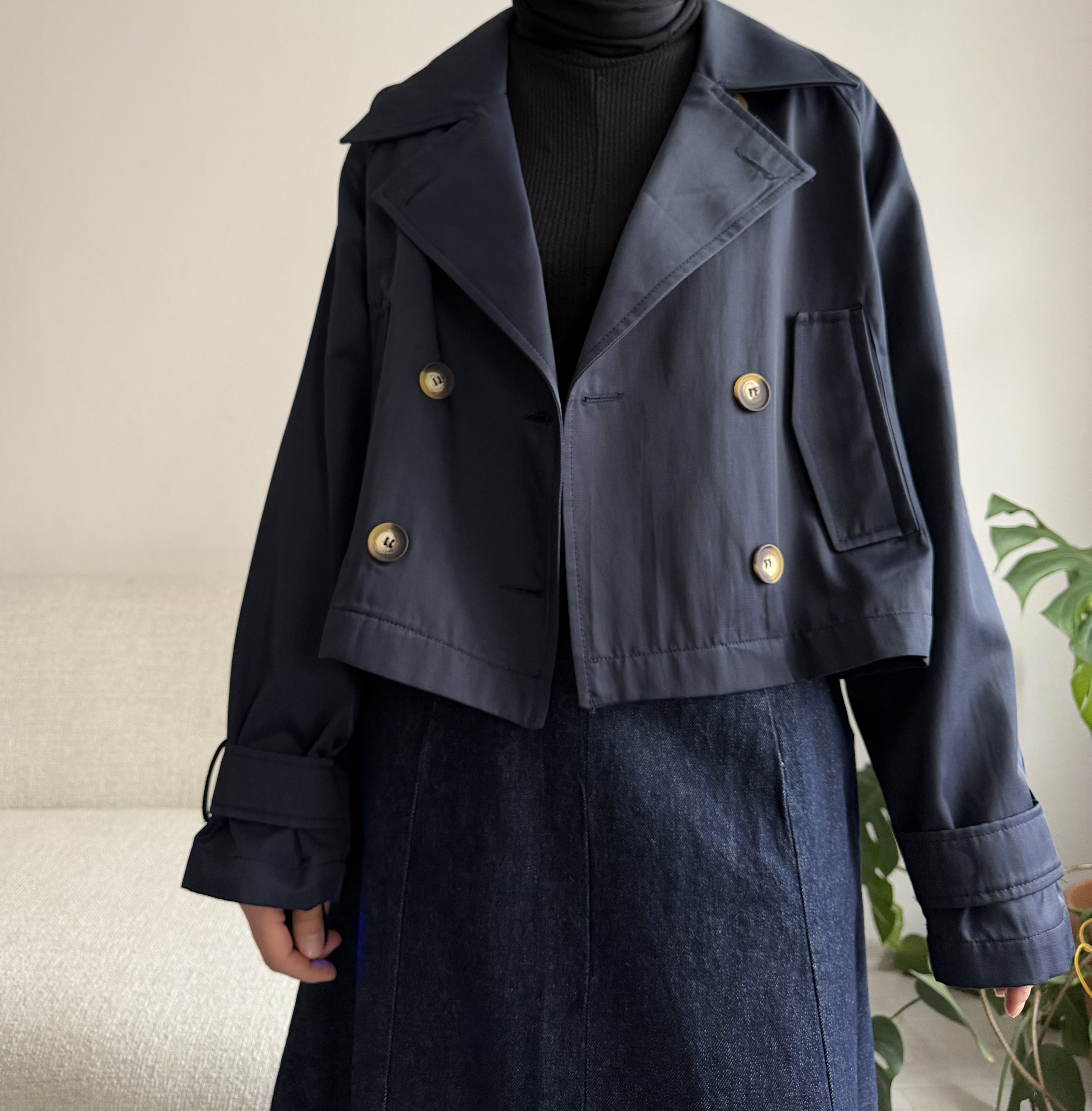 Lacivert Premium Kısa Trençkot