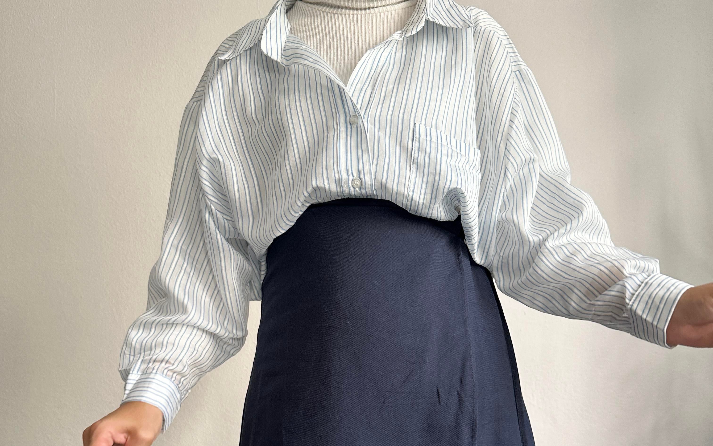 Mavi-Beyaz Çizgili Oversize Gömlek