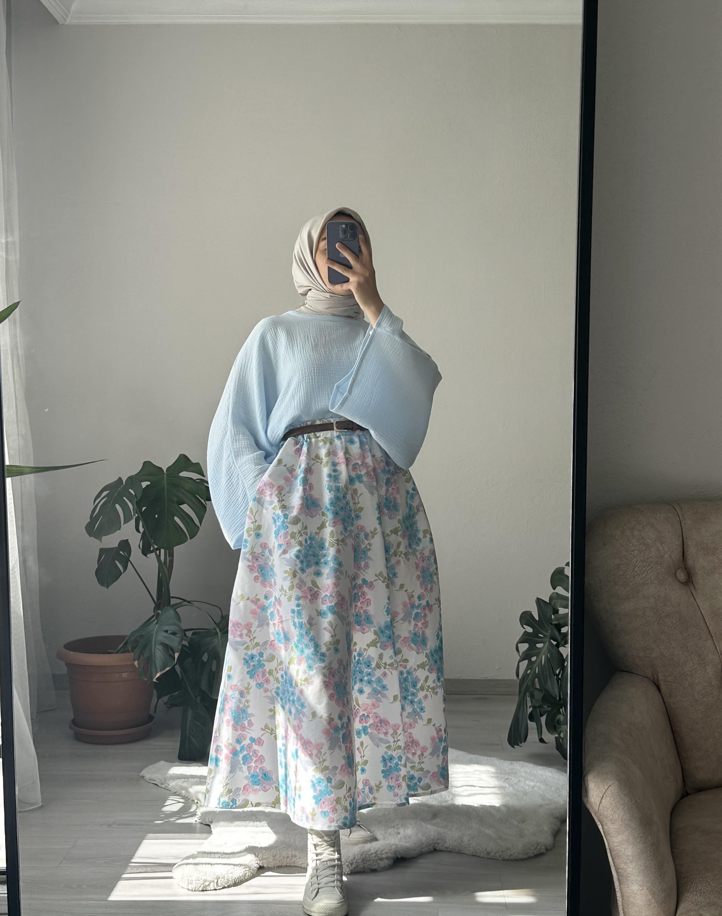 Mavi Çiçekli Pera Set Takım