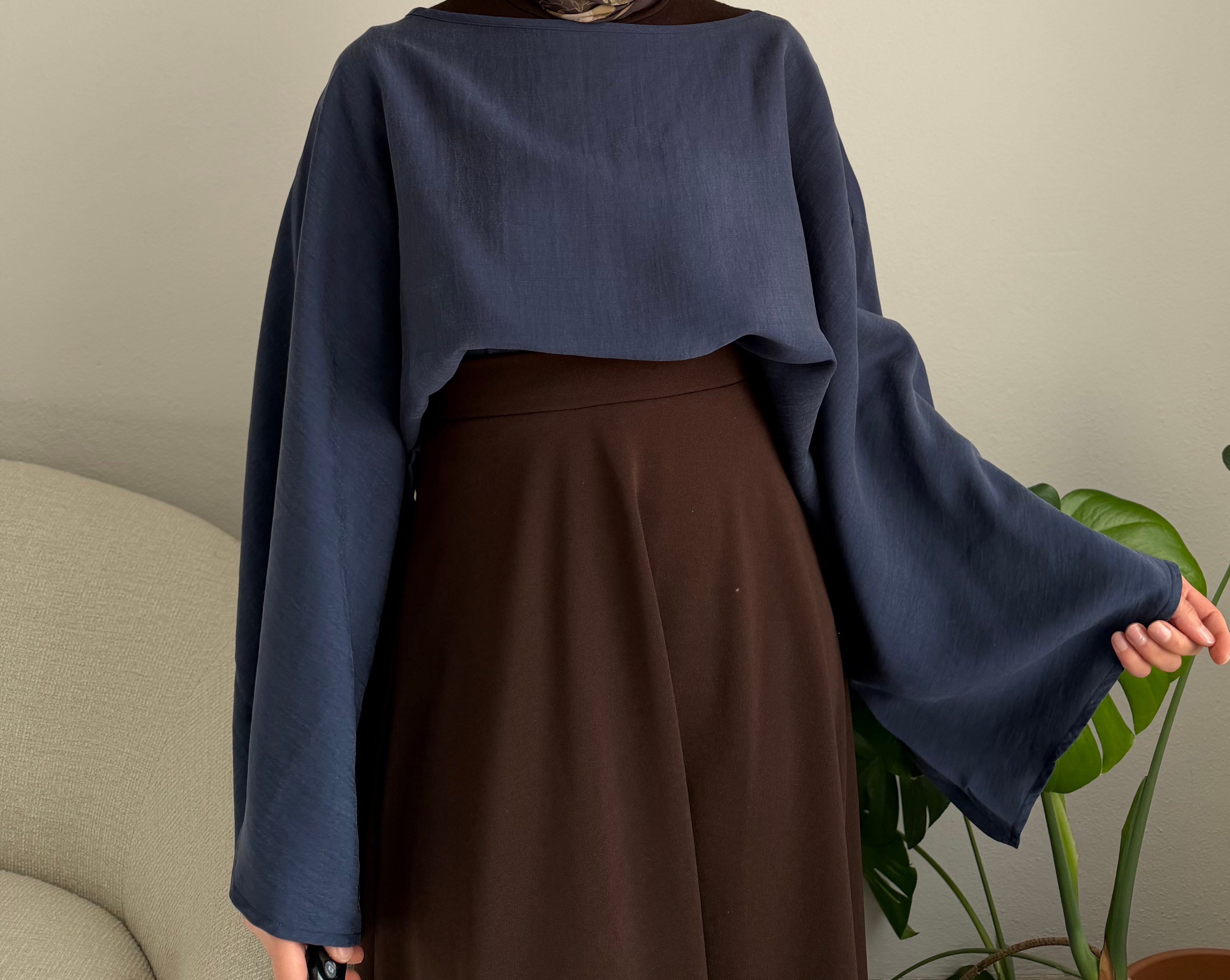 Mavi Geniş Kol Bluz