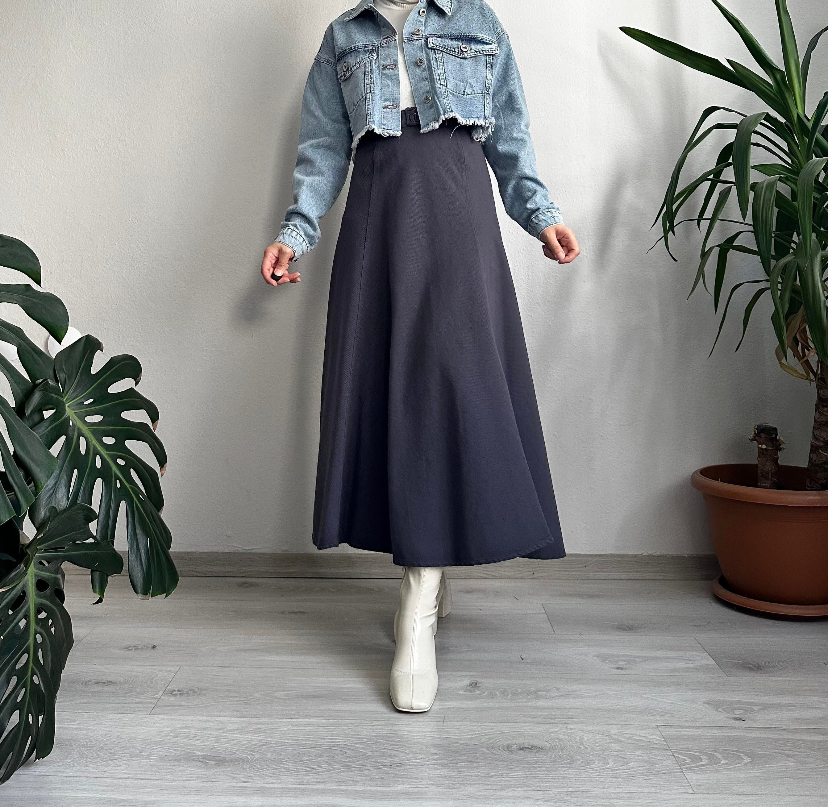 Morcivert Parçalı Kot Etek