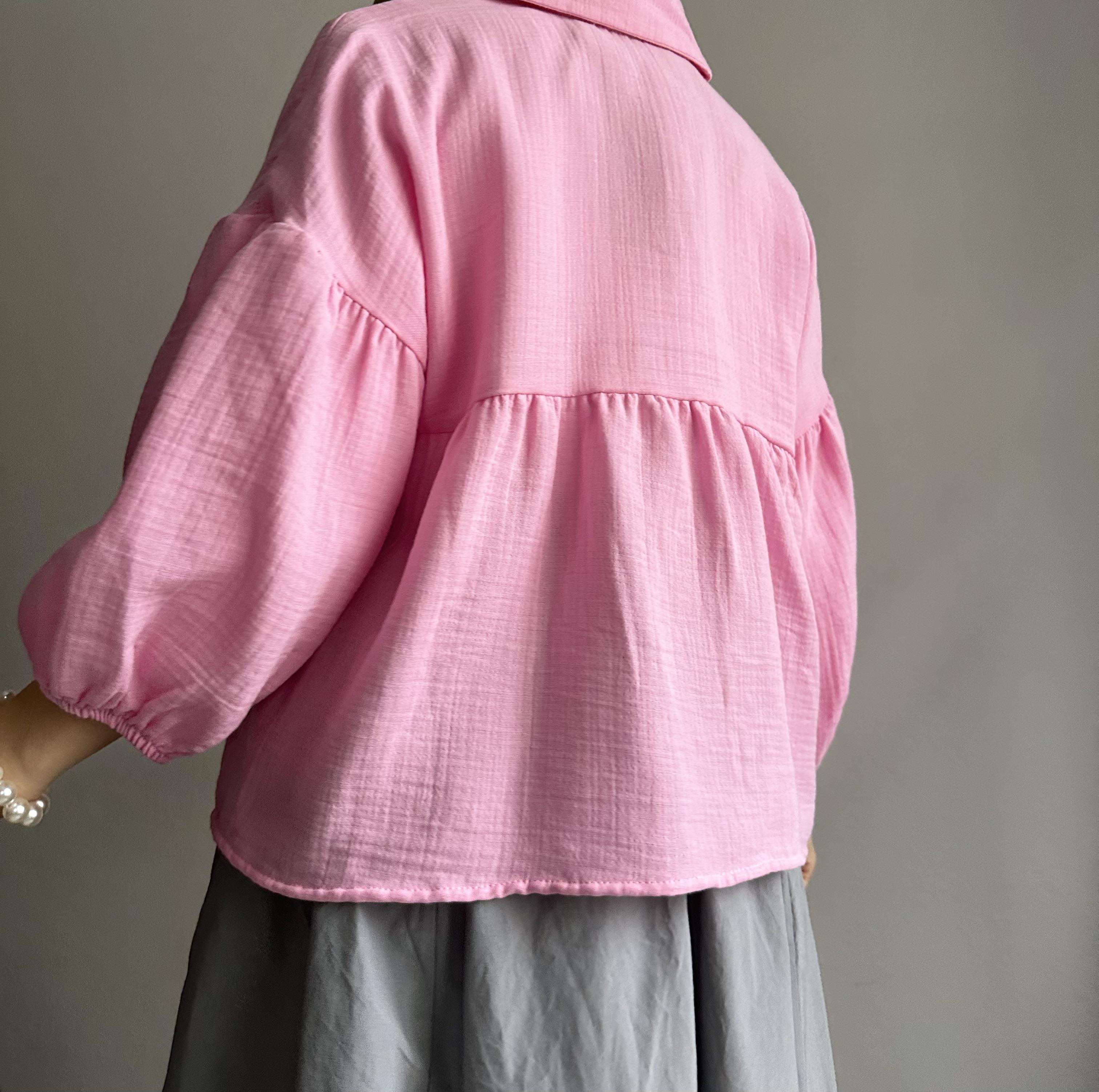 Pembe Balon Kol Müslin Gömlek