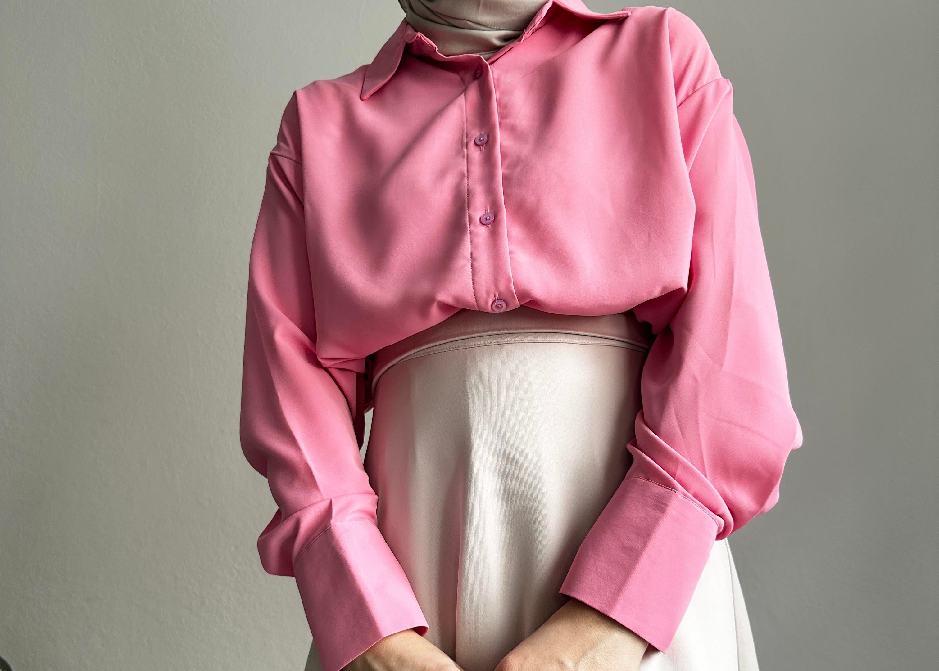 Pembe Mat Şifon Oversize Gömlek