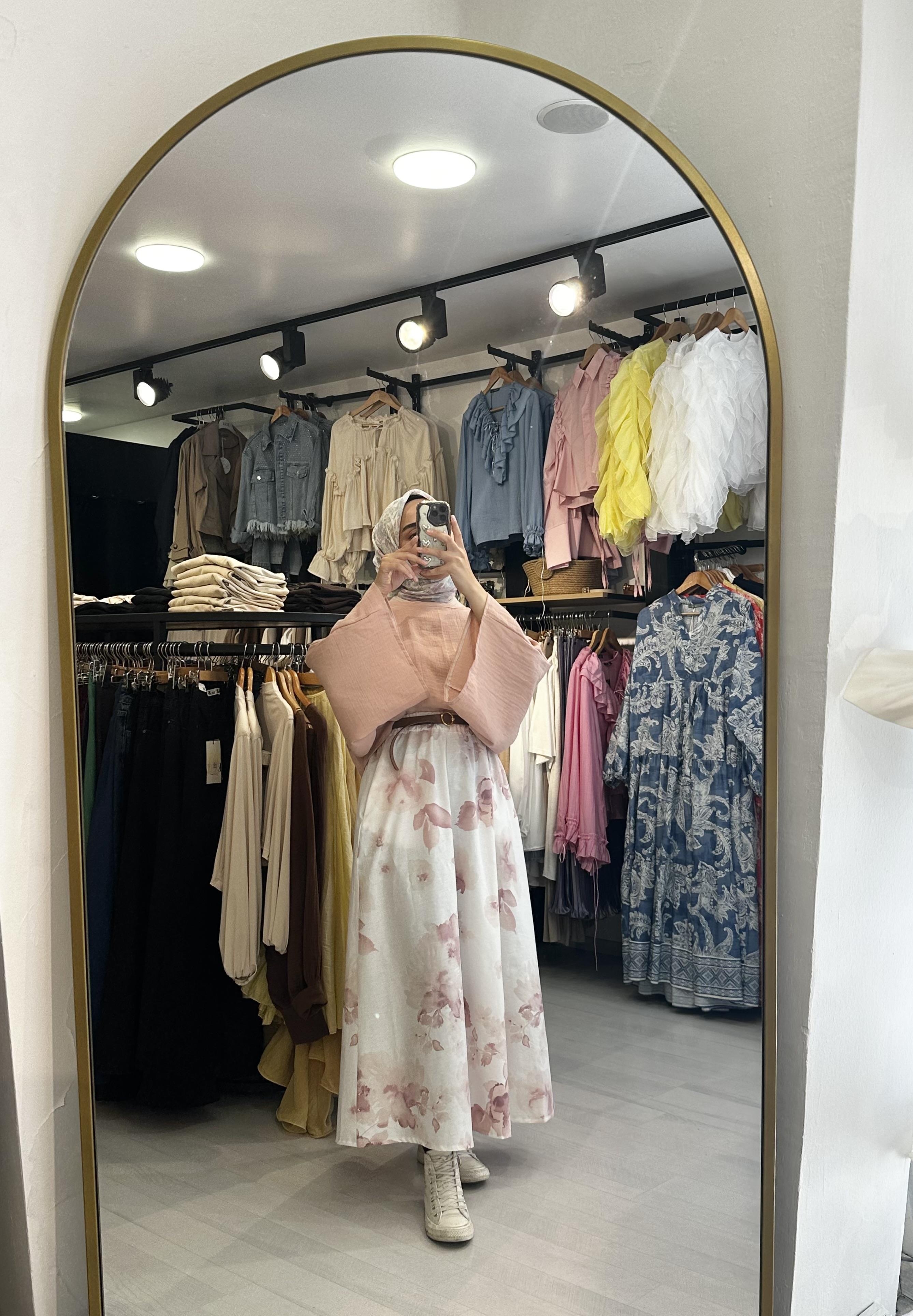 Pudra Soft Desen Kloş Etek