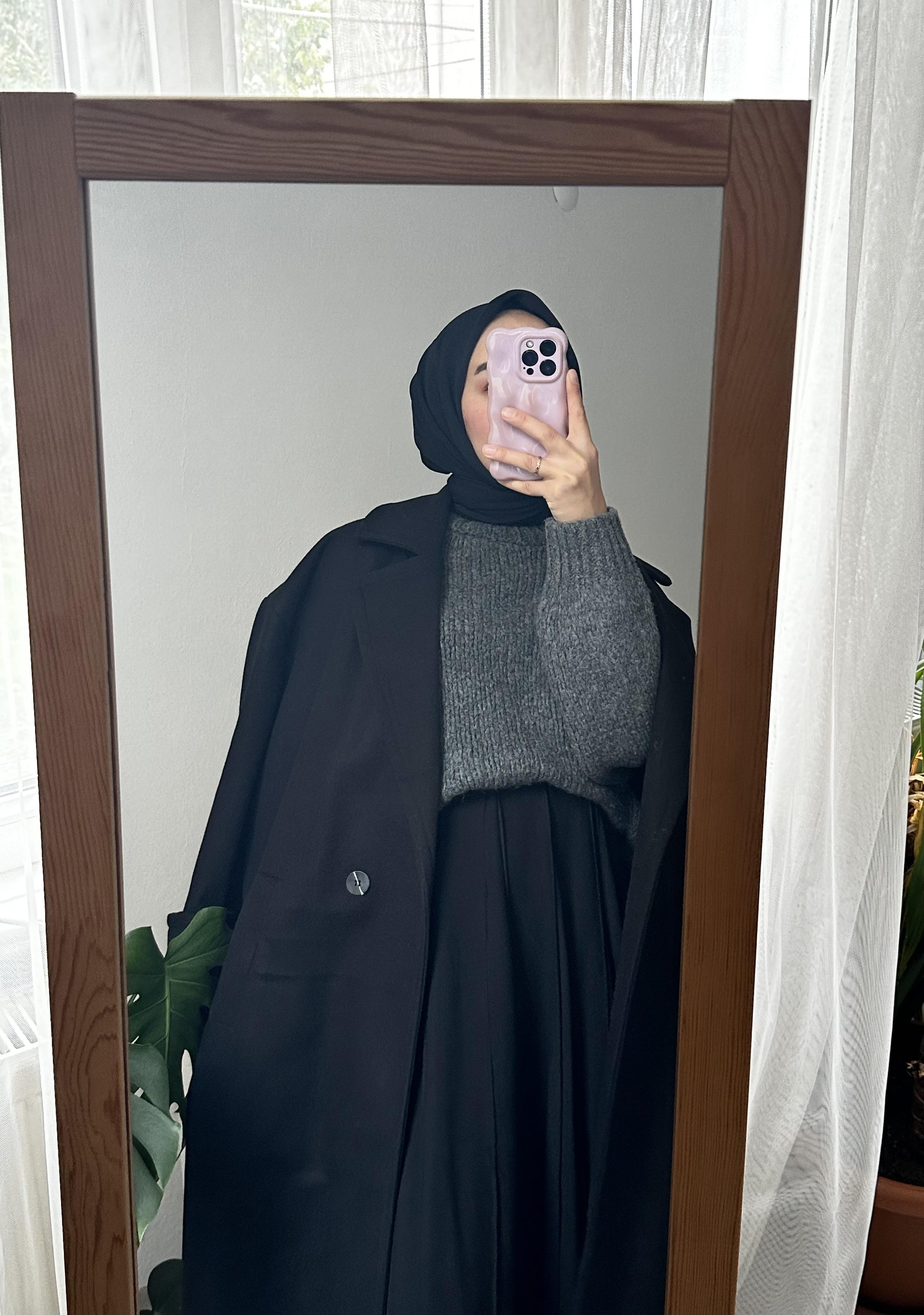 Siyah Kruvaze Kaşe Kaban