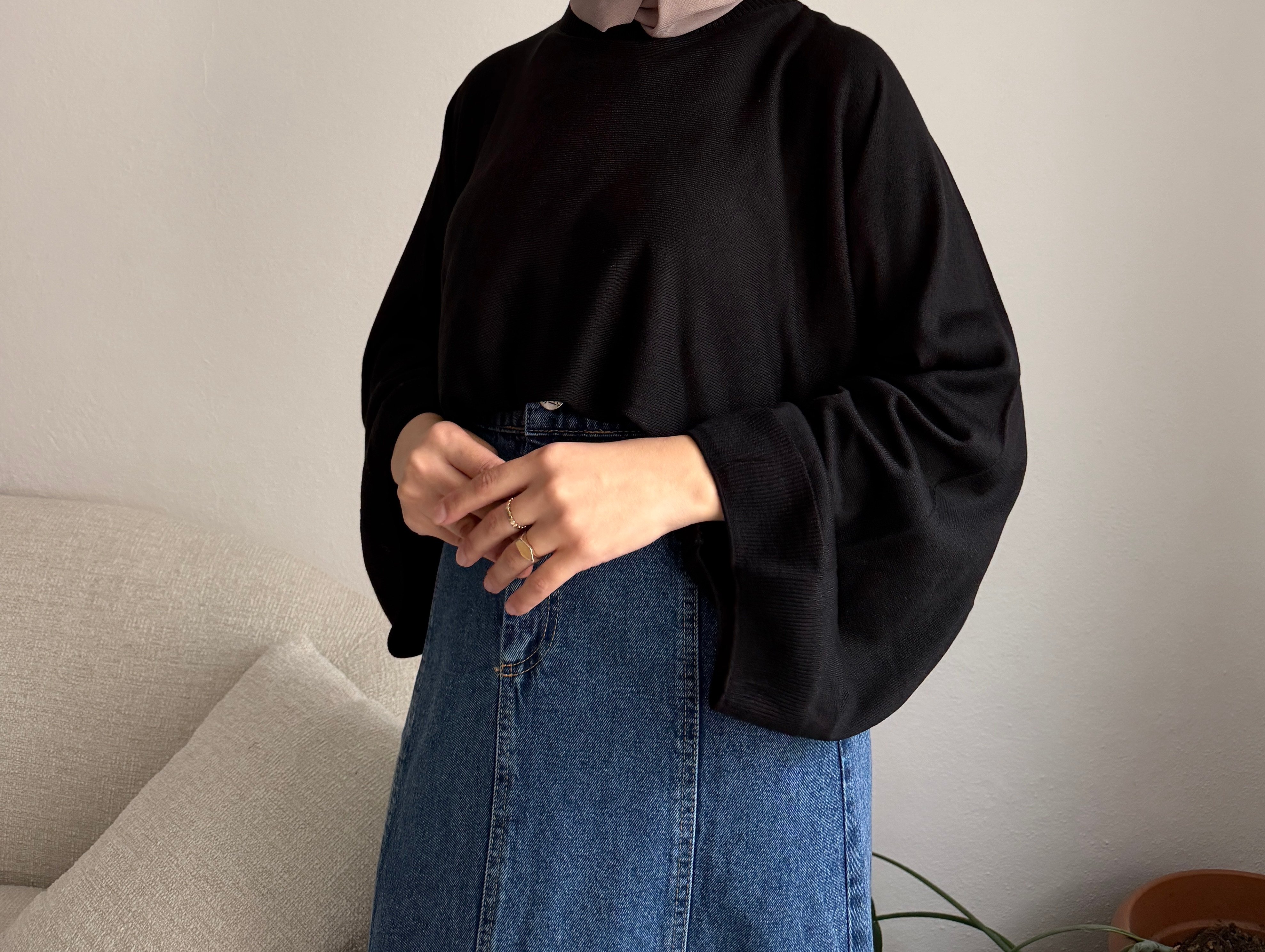 Siyah Oversize Triko Kazak