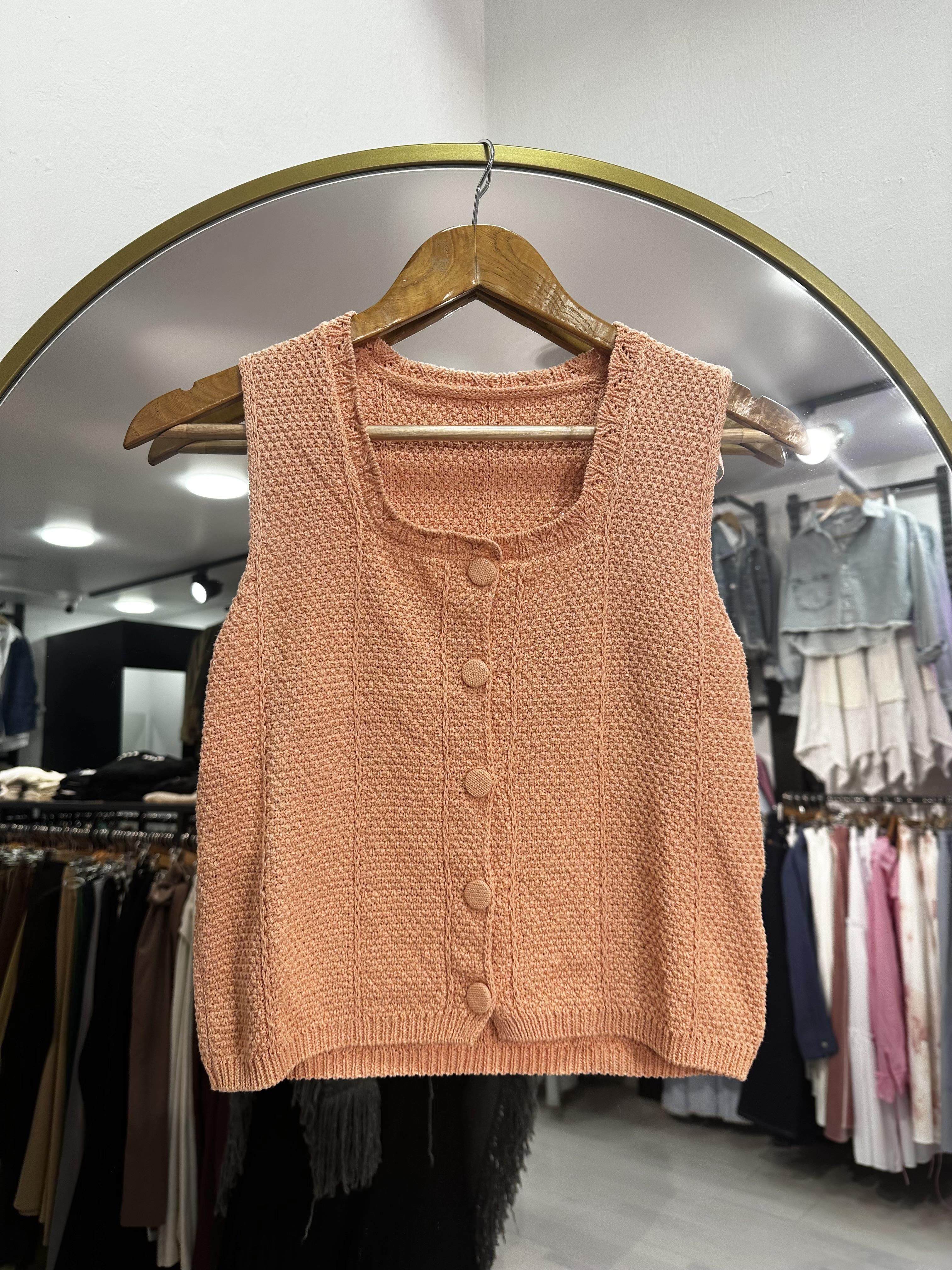 Somon Düğmeli Crop Yelek