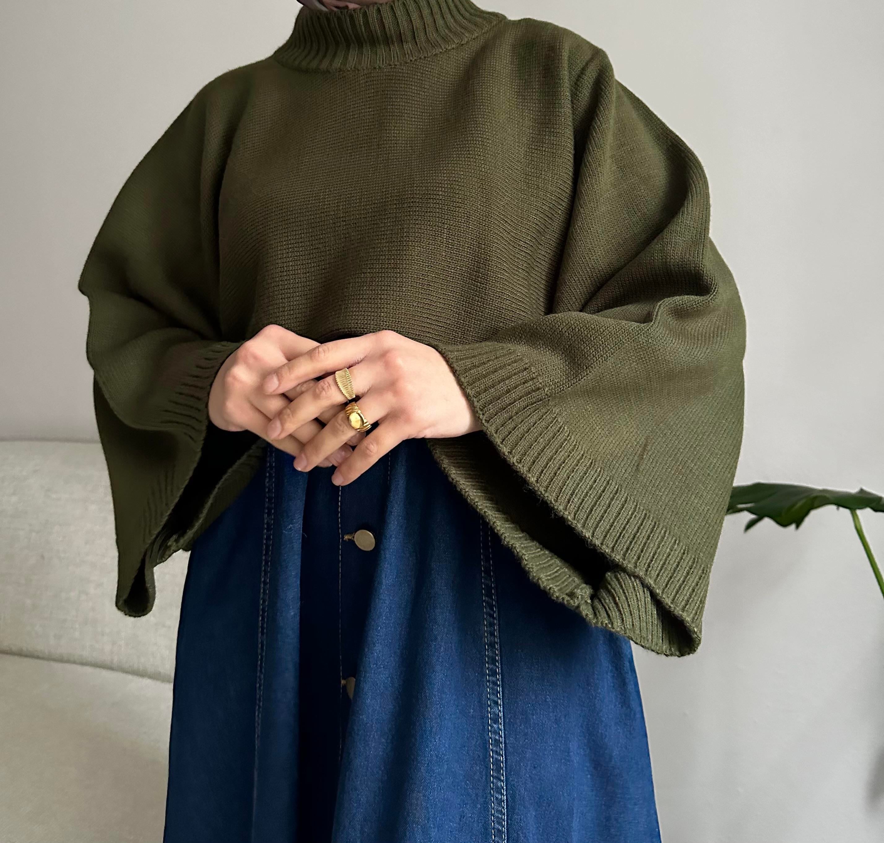 Yeşil Geniş Kol Kazak