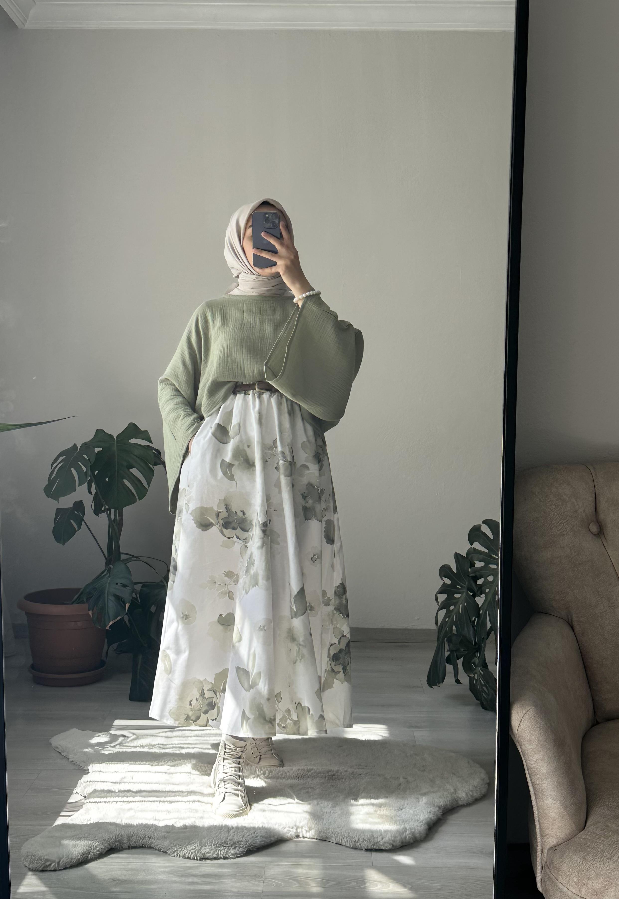 Yeşil Monstera Flow Etek