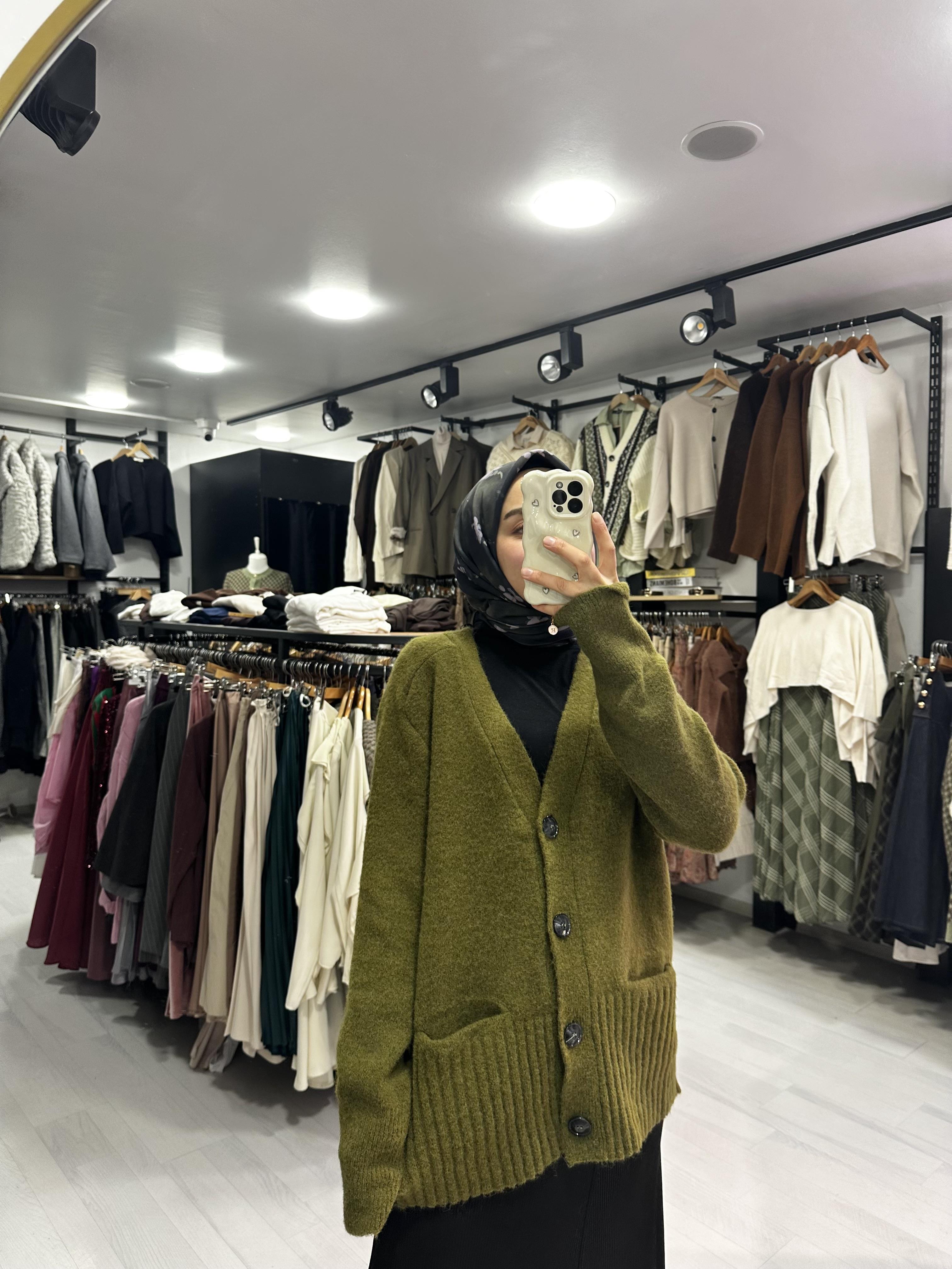 Yeşil Oversize Uzun Hırka