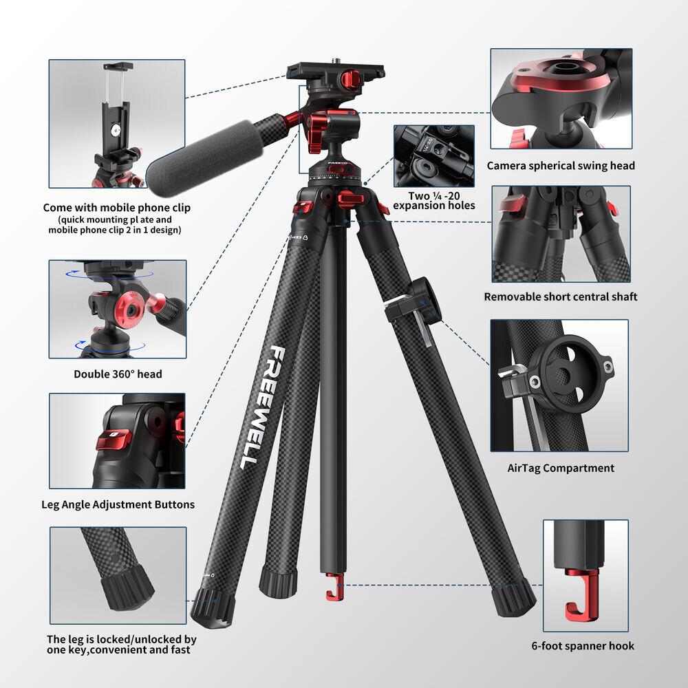 Freewell FW-T1 Carbon Fiber Real Travel Tripod