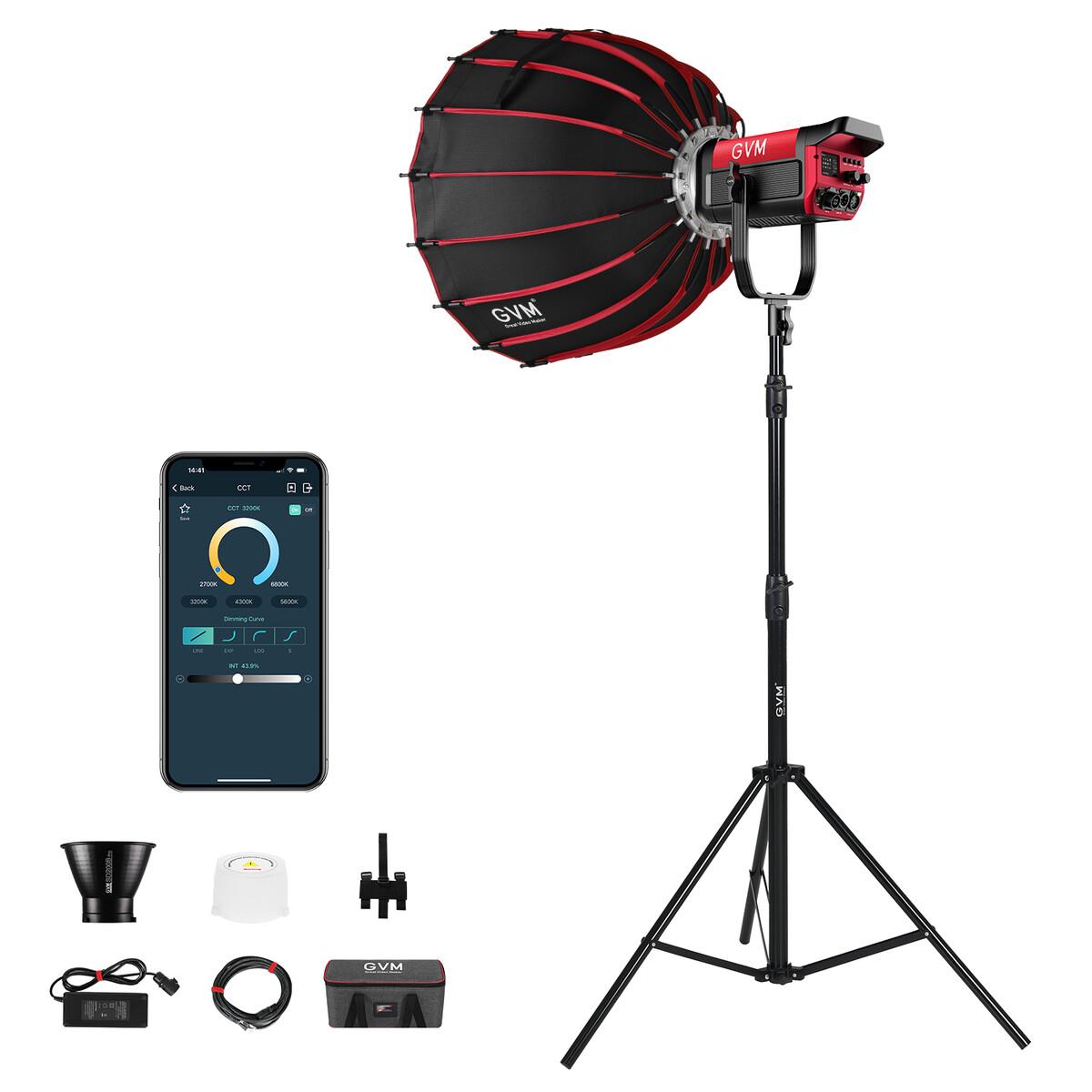 GVM Pro SD200B Bi-Color LED Video Spotlight COB Monolight with Softbox Set 1
