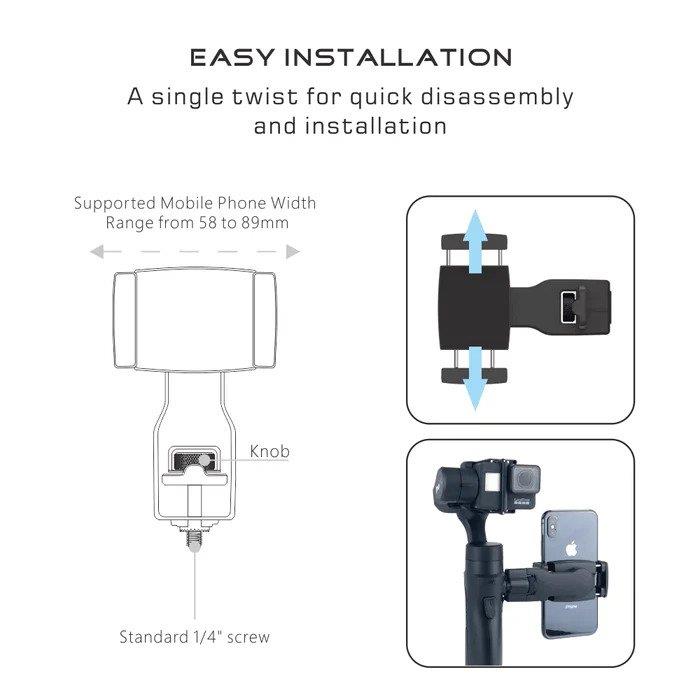 HOHEM iSteady Pro 4/3/2 MULTI MOBILE+ için 1/4 Standart Vidalı Akıllı Telefon Tutucu